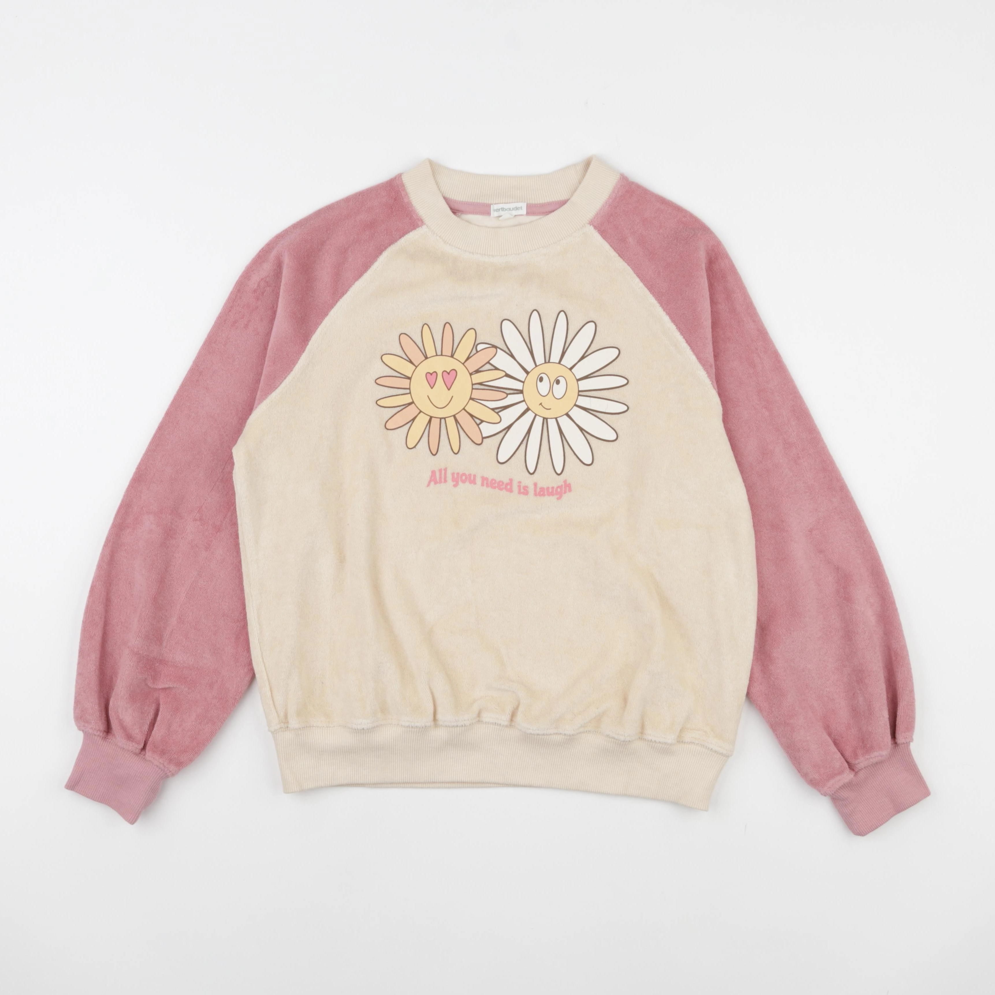 Vertbaudet - sweat beige, rose - 12 ans