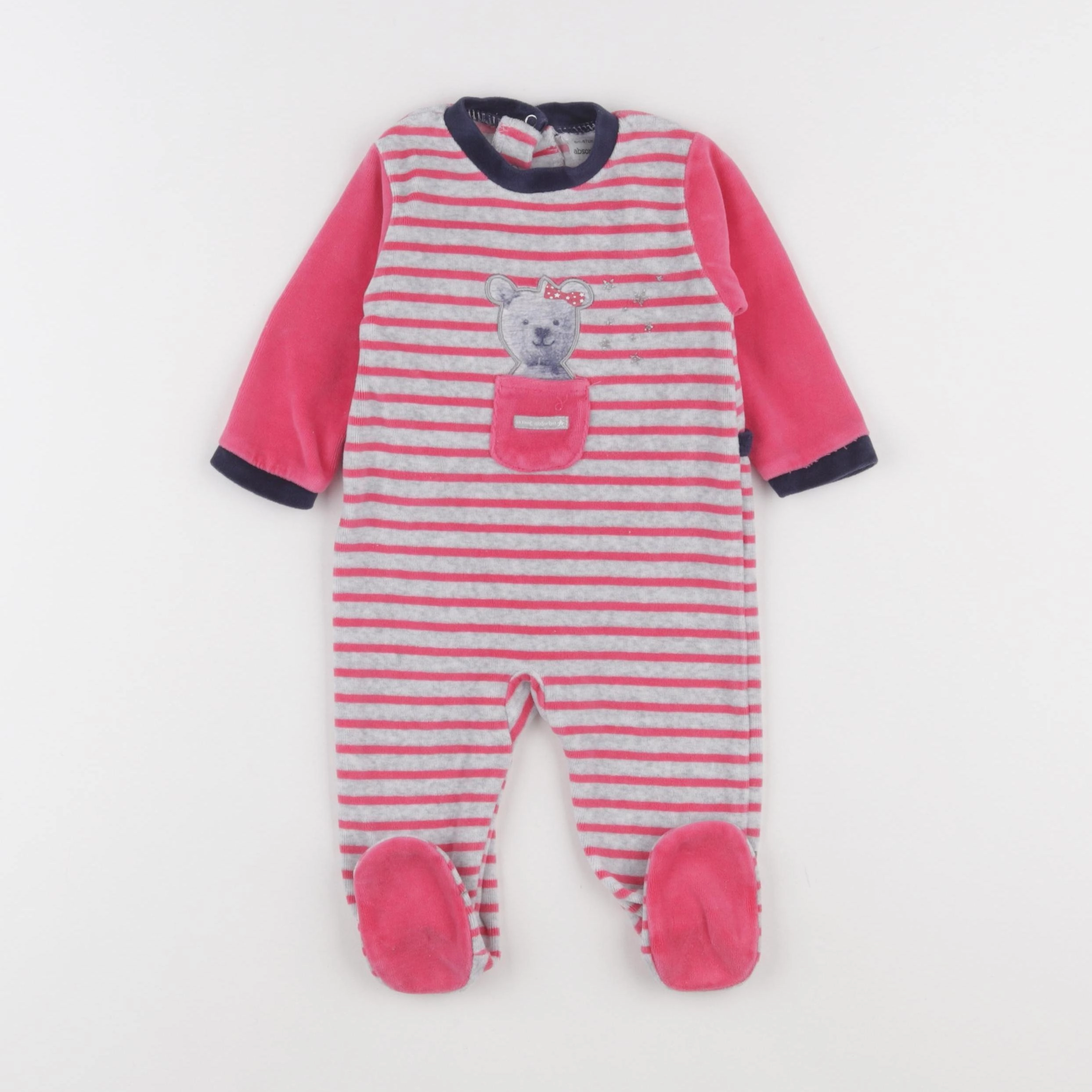 Absorba - pyjama velours gris, rose - 6 mois