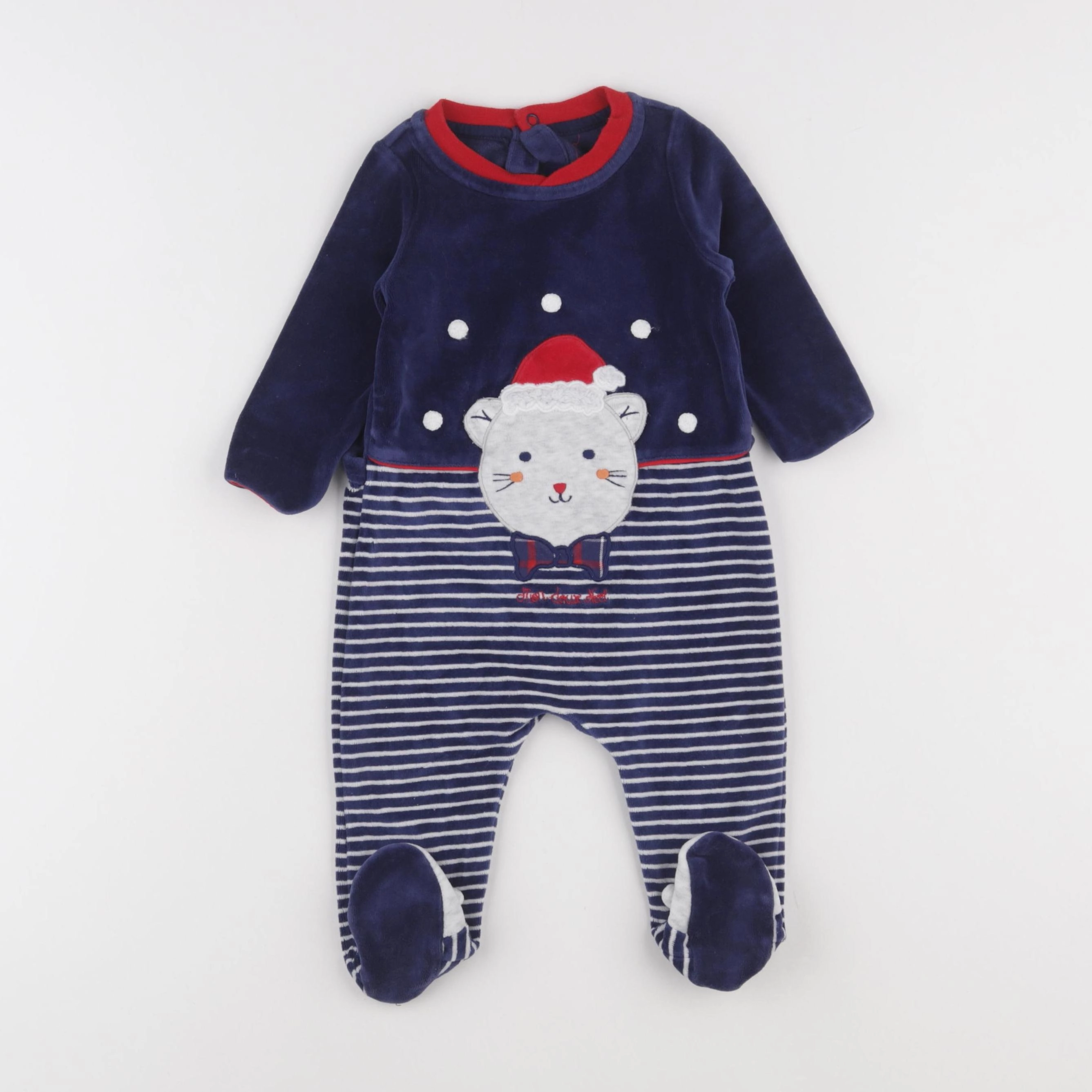 Sergent Major - pyjama velours bleu, blanc - 9 mois