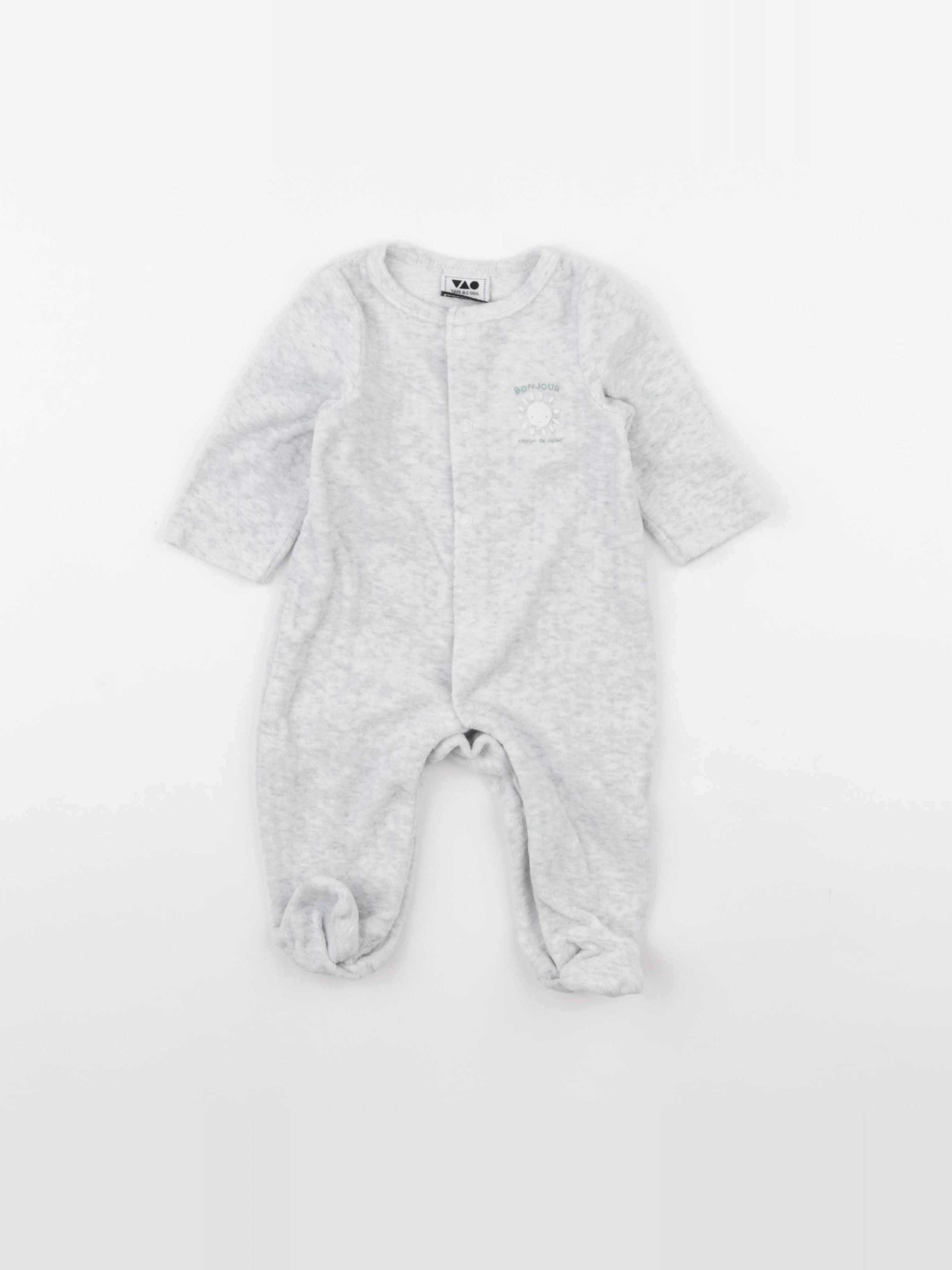 Tape à l'oeil - pyjama velours gris - 3 mois