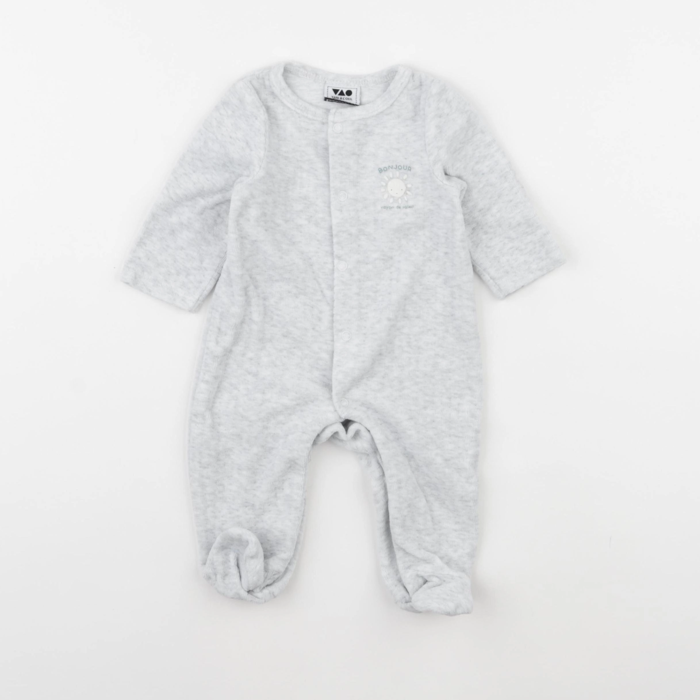 Tape à l'oeil - pyjama velours gris - 3 mois