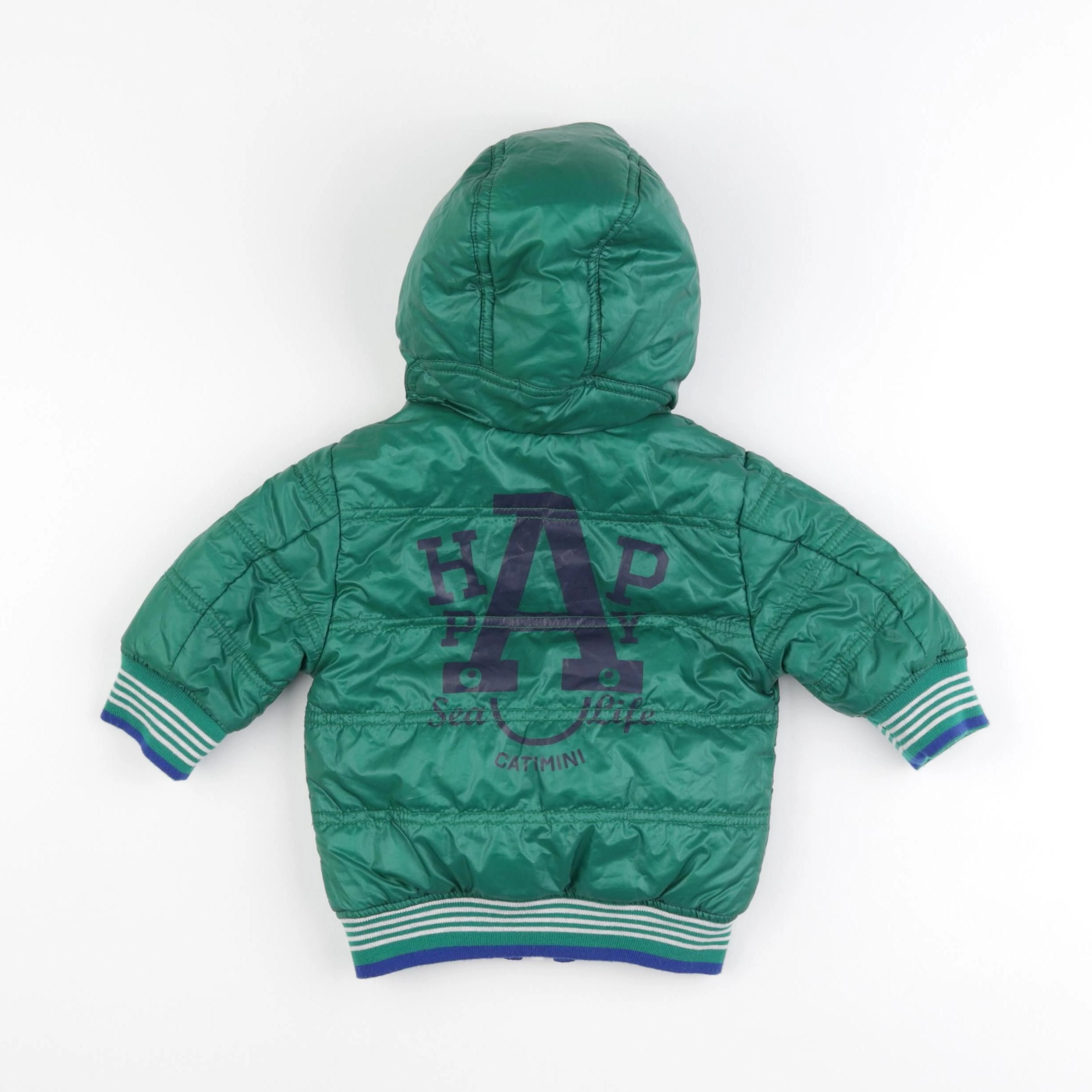 Catimini - doudoune réversible bleu, vert - 6 mois