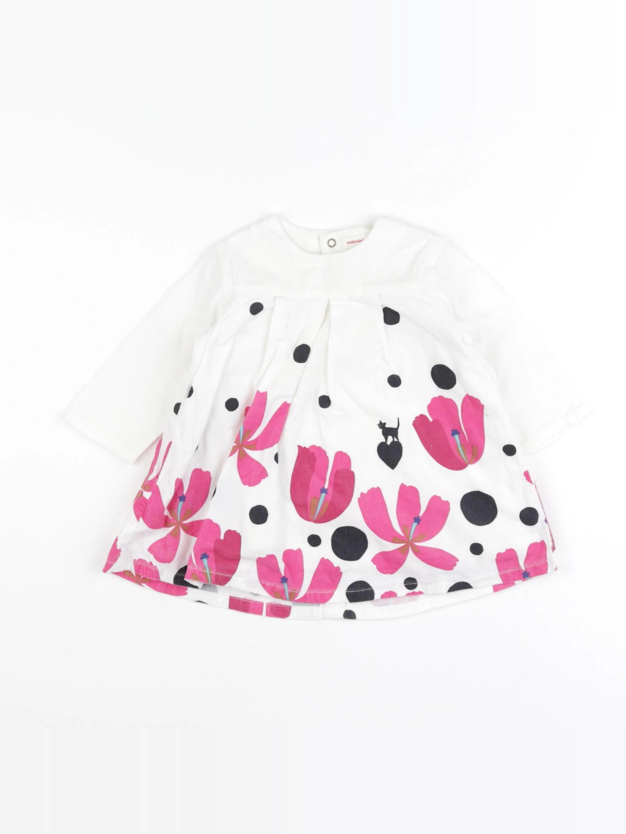 Catimini - robe blanc, rose - 6 mois