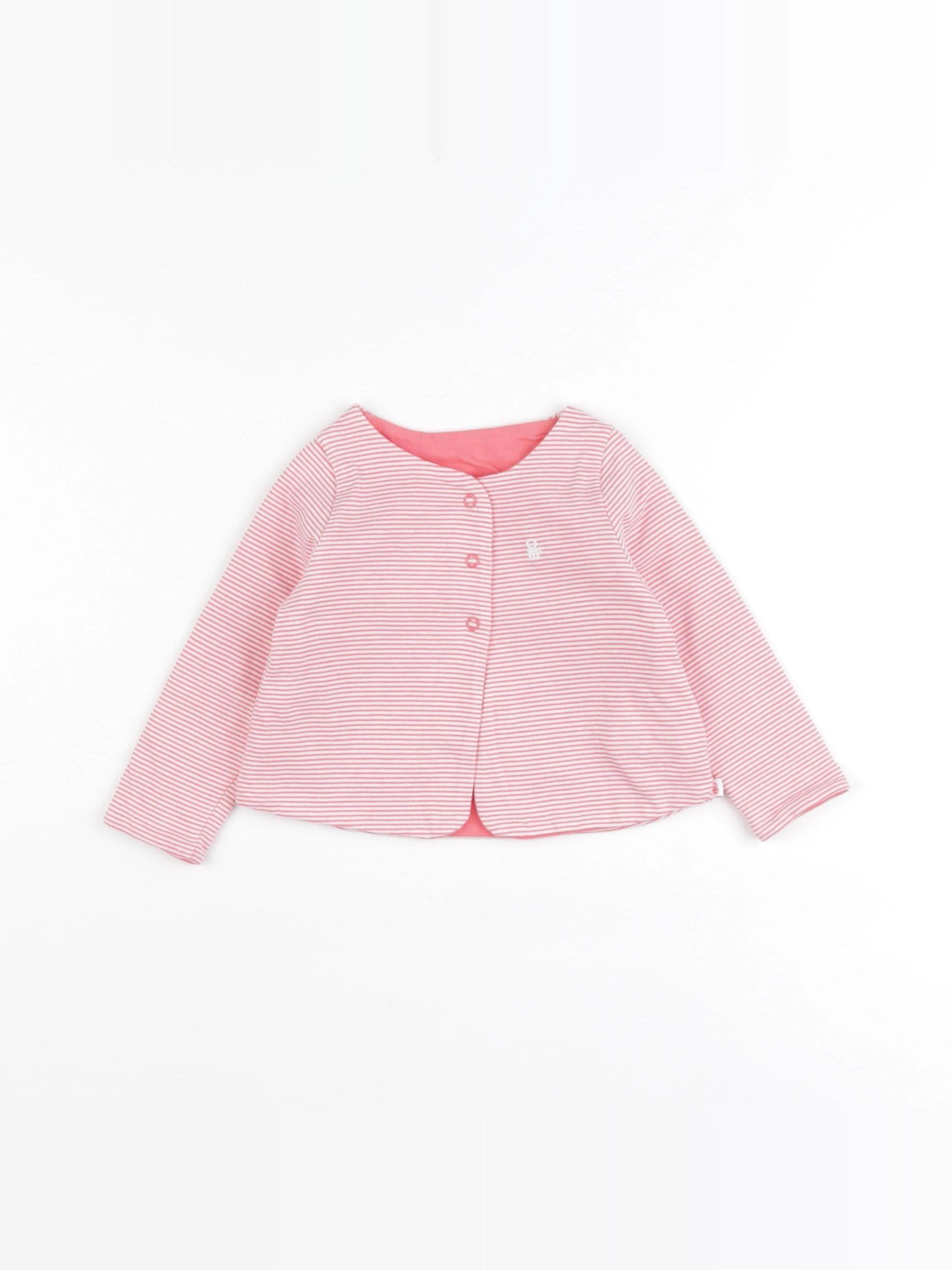 Obaïbi - sweat réversible rose, blanc - 6 mois