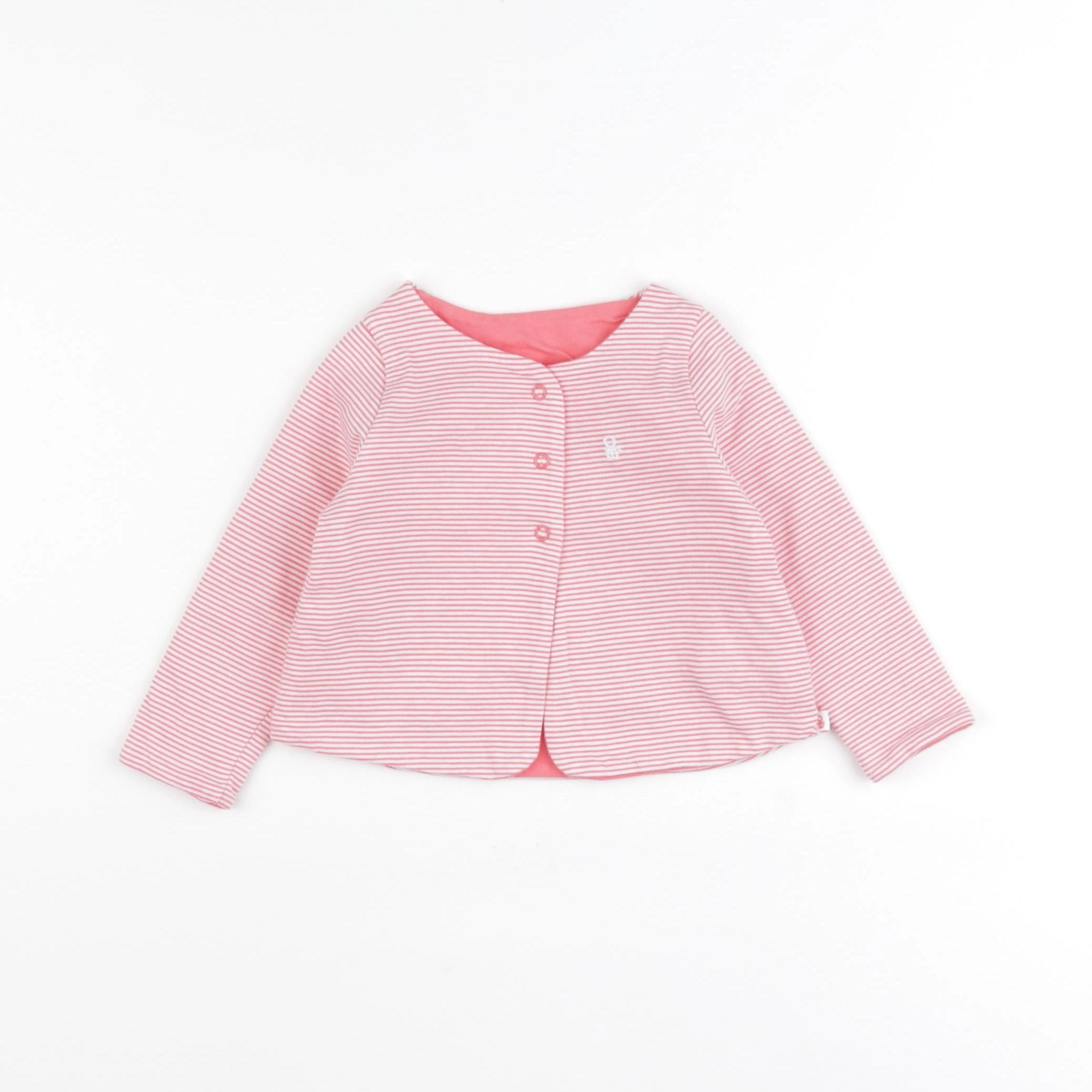 Obaïbi - sweat réversible rose, blanc - 6 mois