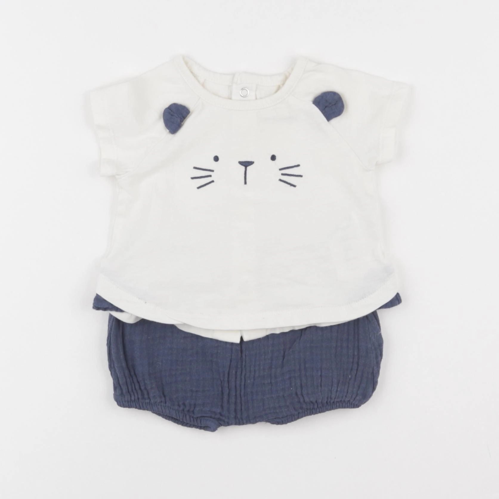 Vertbaudet - ensemble blanc, bleu - 3 mois