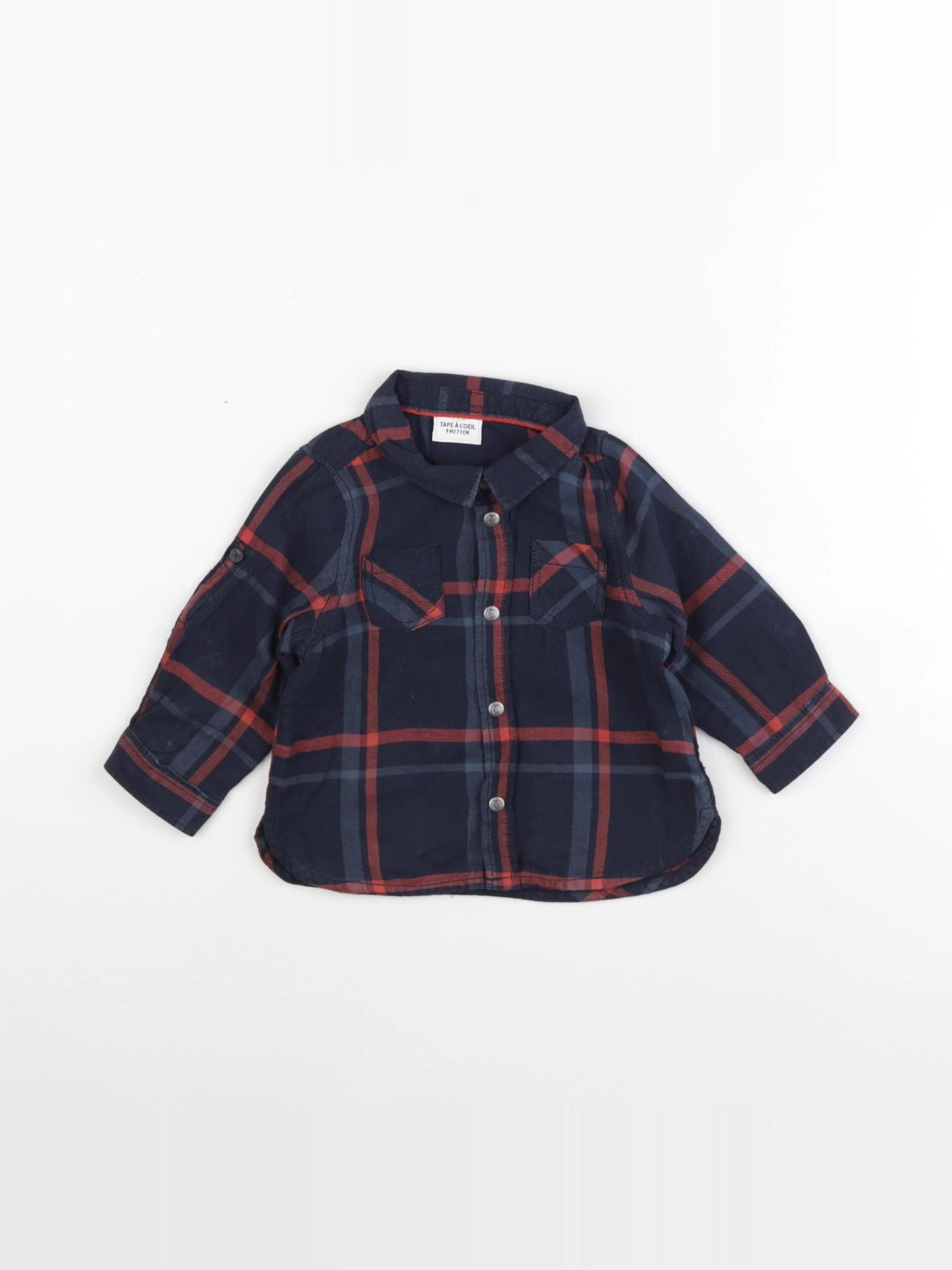 Tape à l'oeil - chemise bleu, rouge - 9 mois