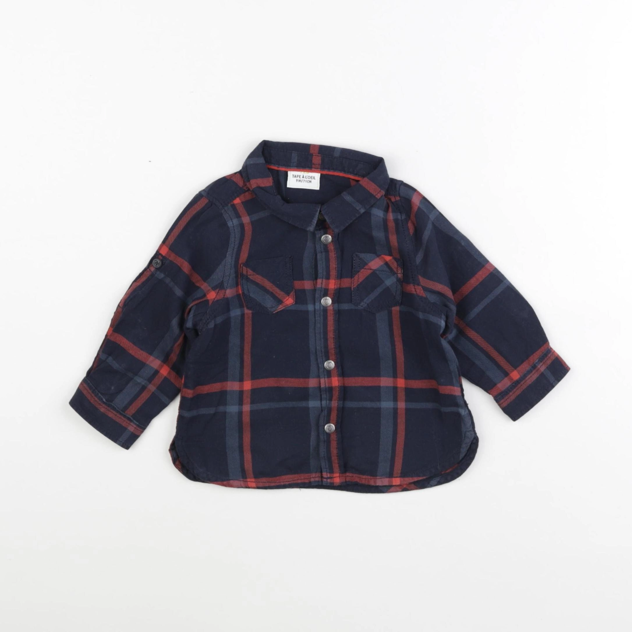 Tape à l'oeil - chemise bleu, rouge - 9 mois