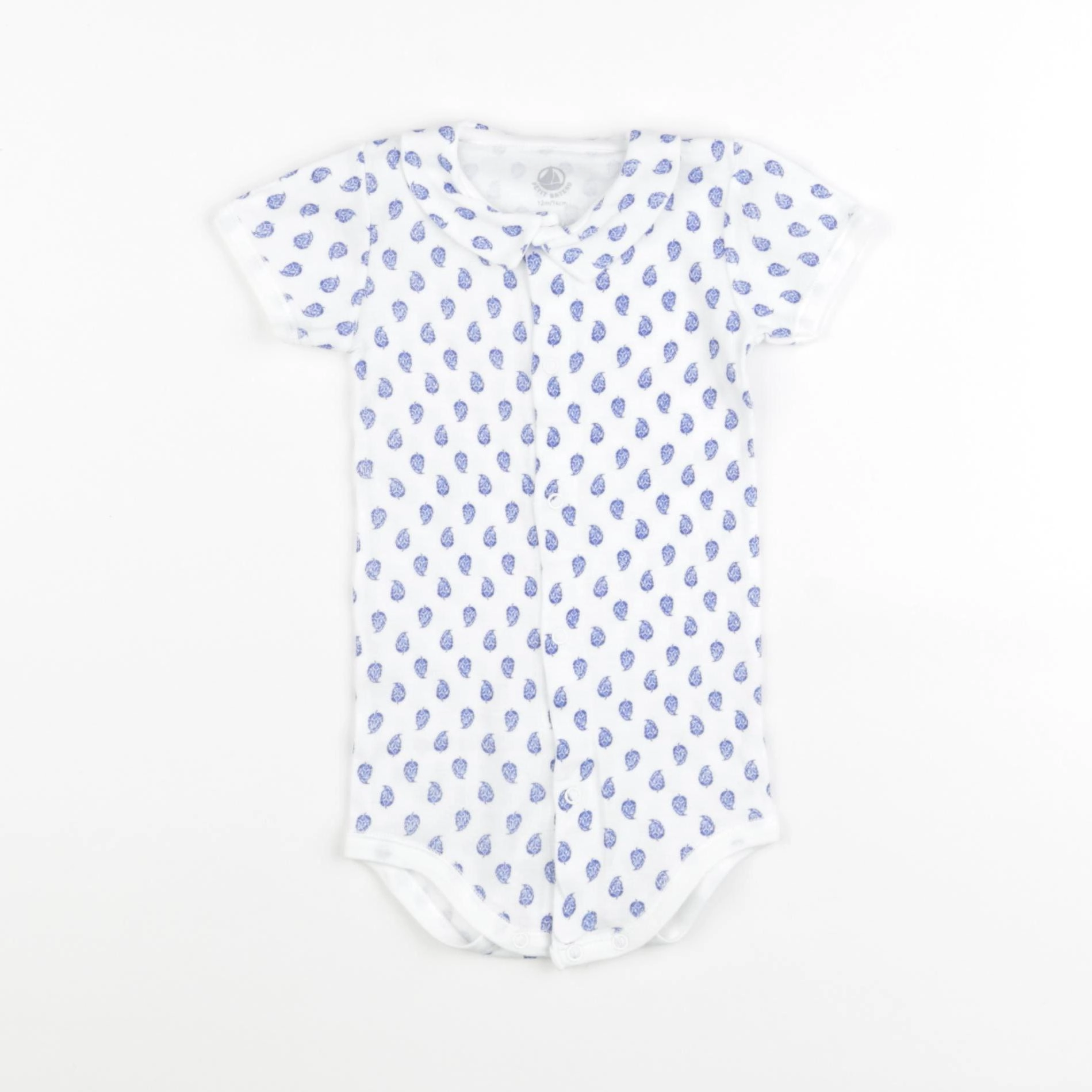 Petit Bateau - body à col blanc, bleu - 12 mois