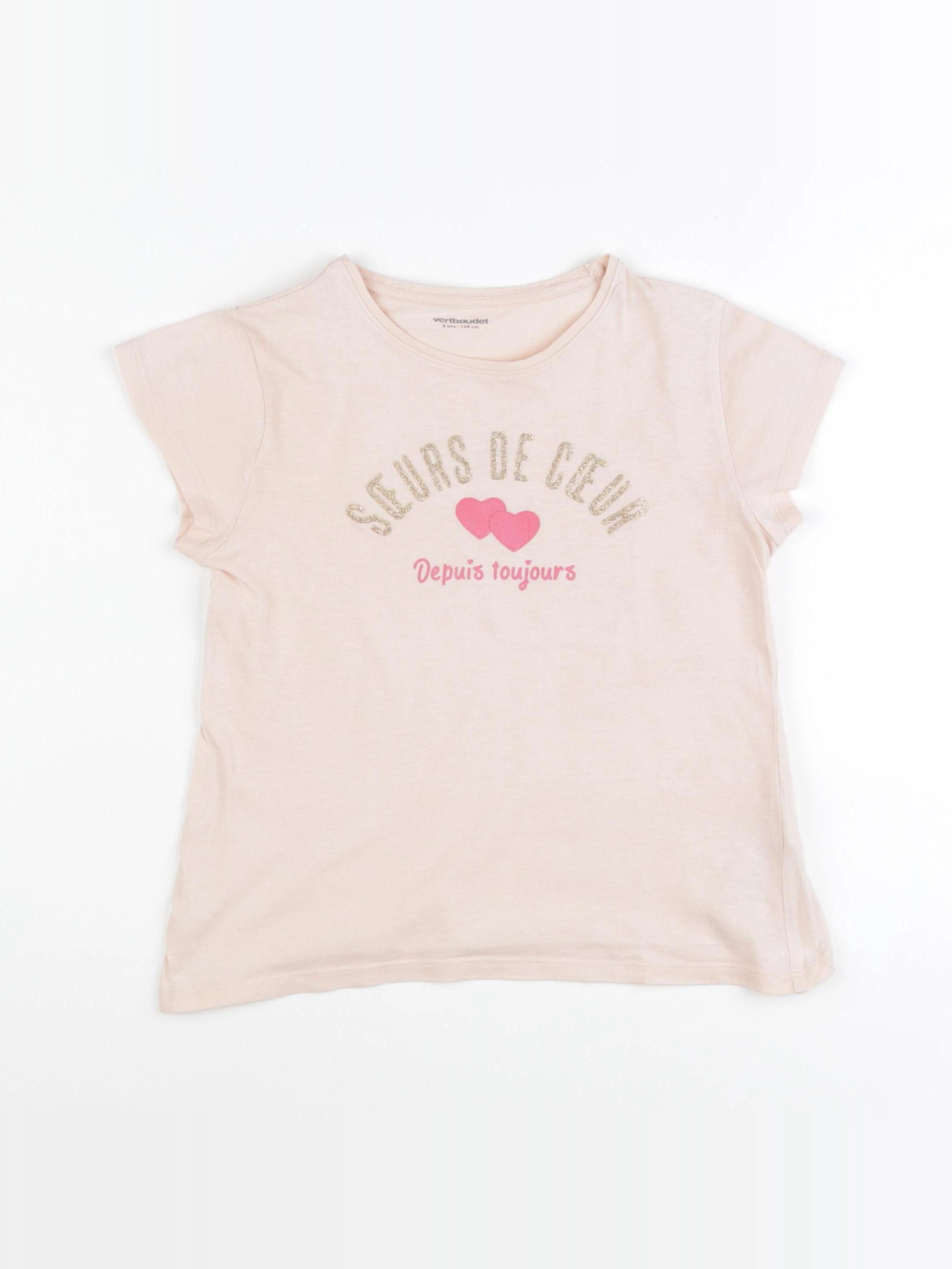 Vertbaudet - tee-shirt or, rose - 8 ans