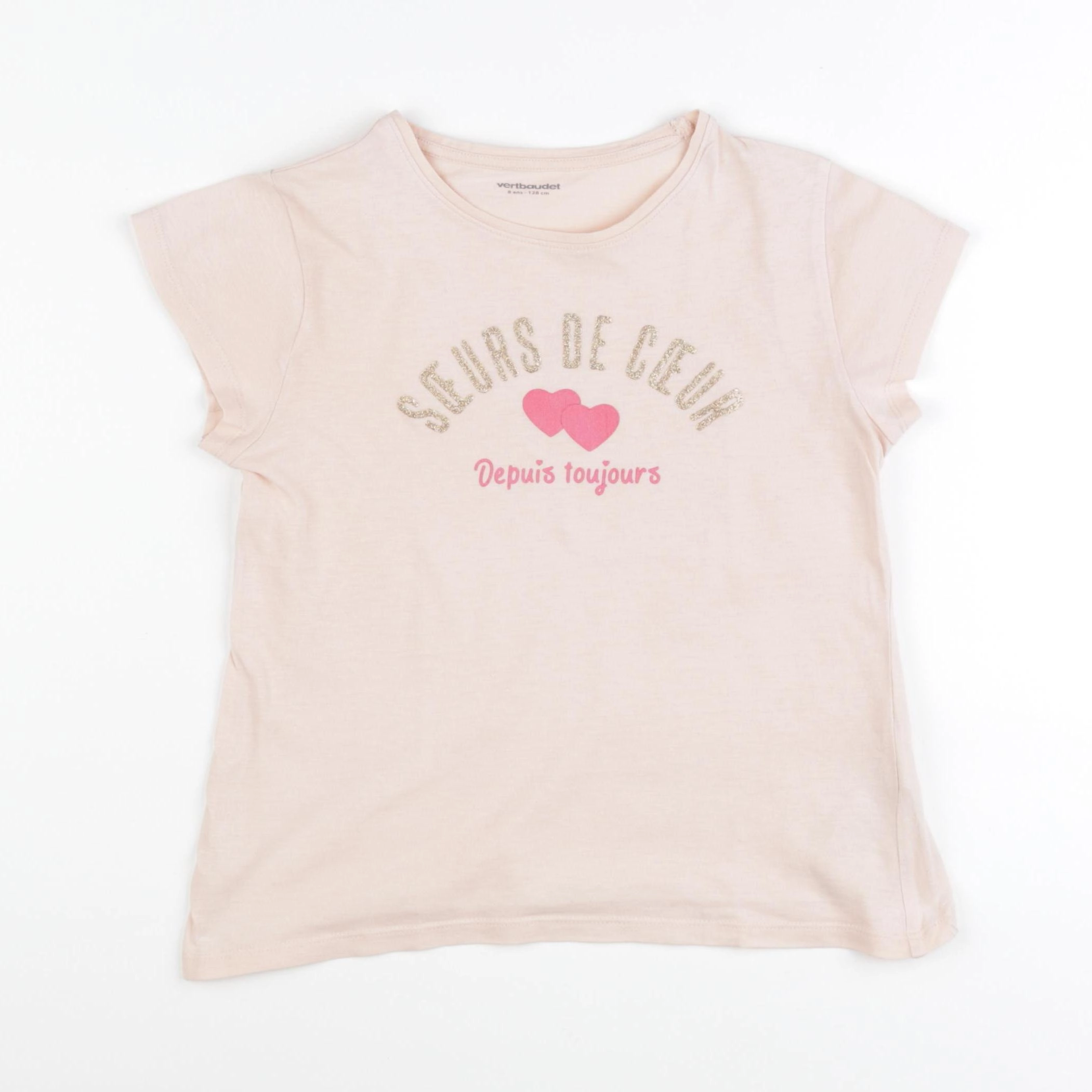 Vertbaudet - tee-shirt or, rose - 8 ans