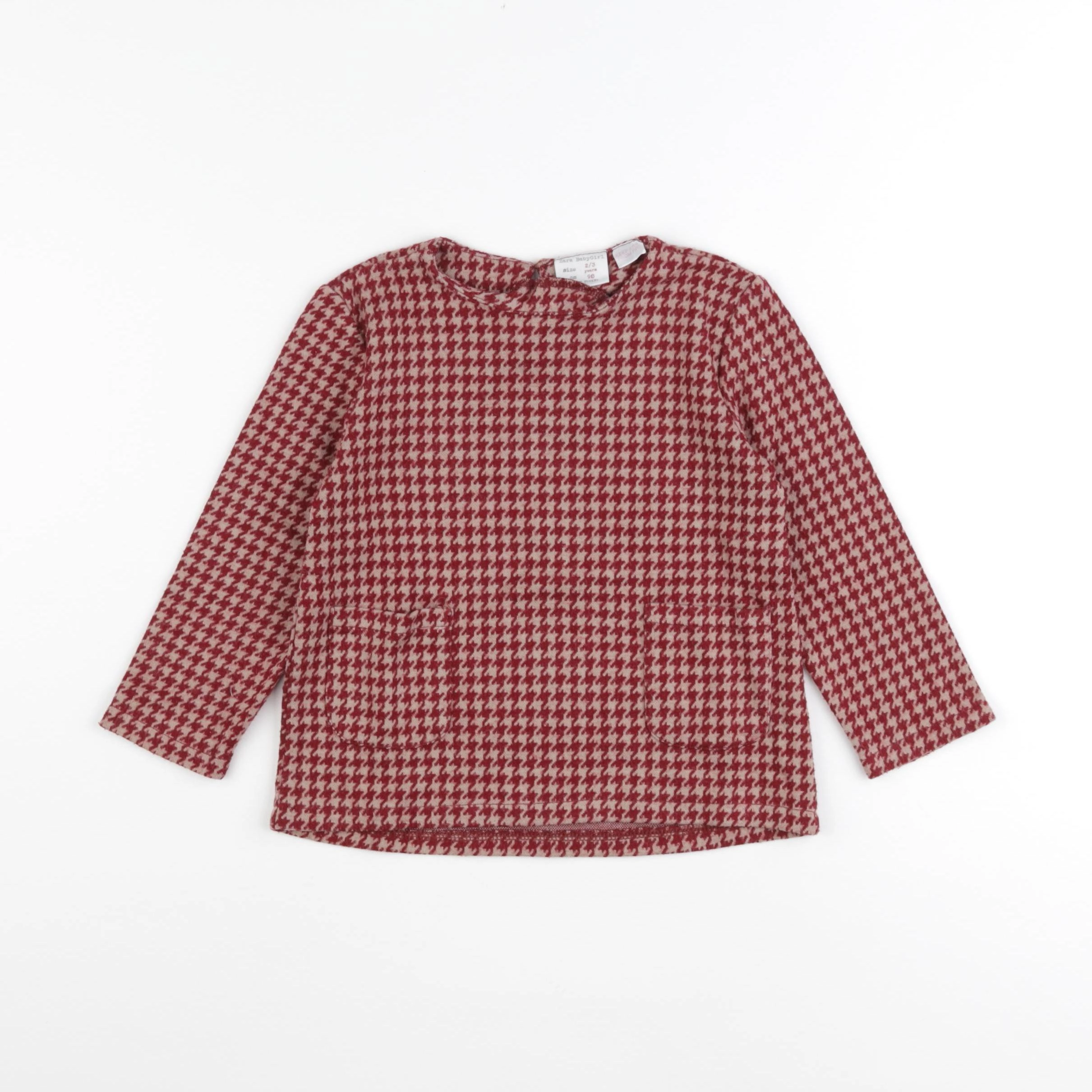 Zara - pull beige, rouge - 2/3 ans