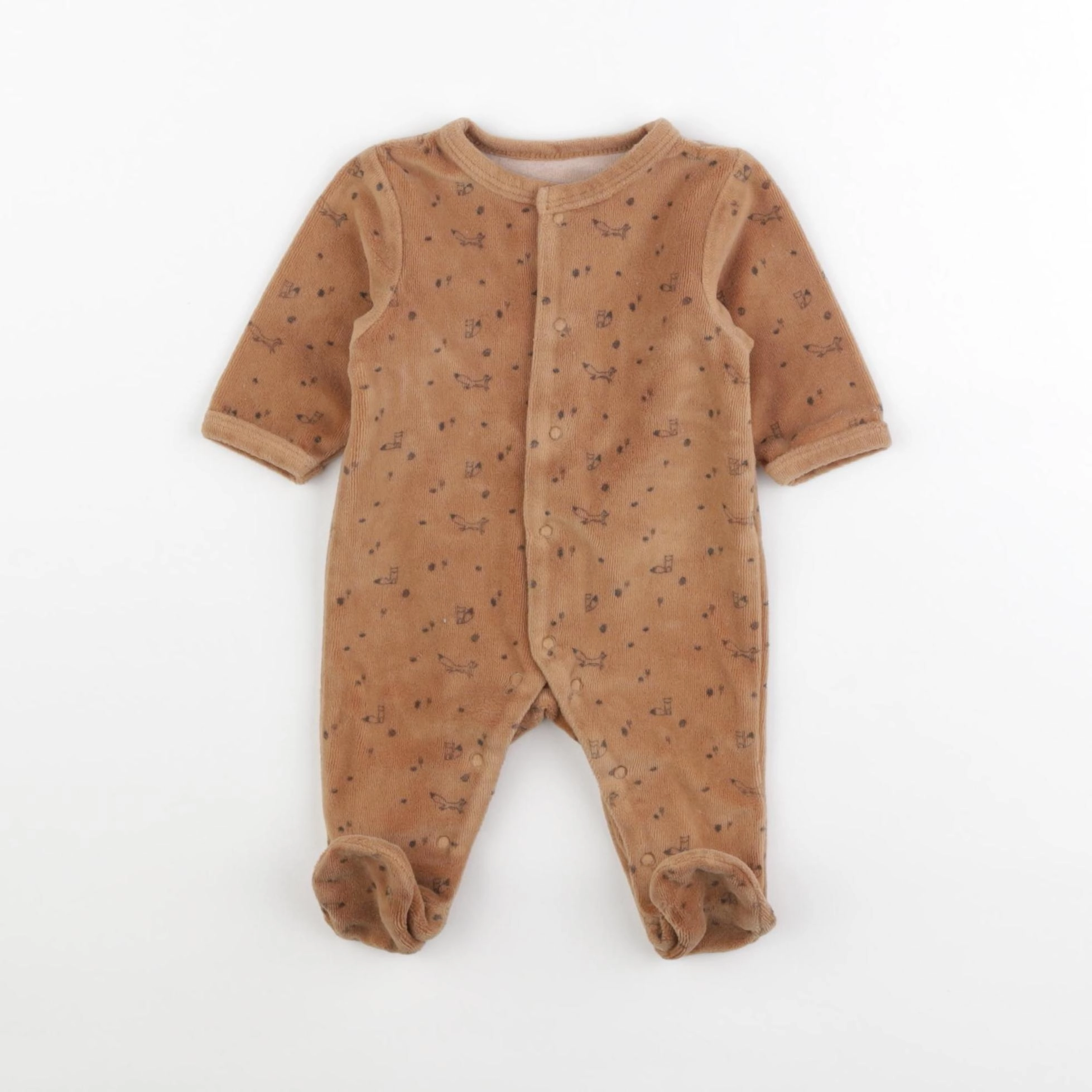 Vertbaudet - pyjama velours marron - 1 mois