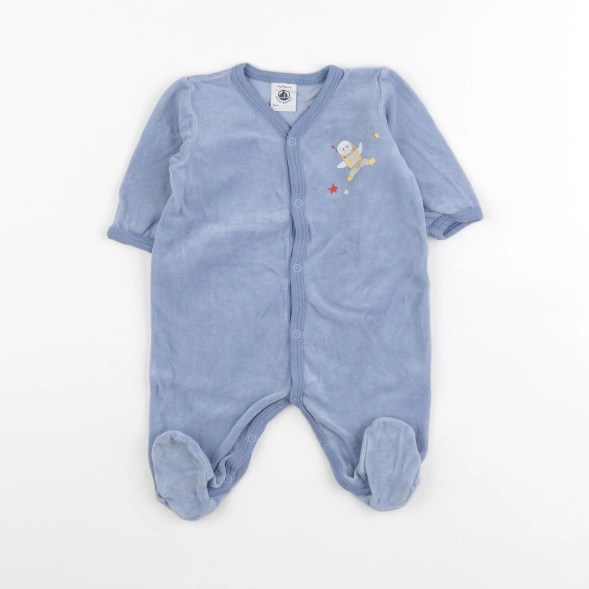 Petit Bateau - pyjama velours bleu - 1 mois