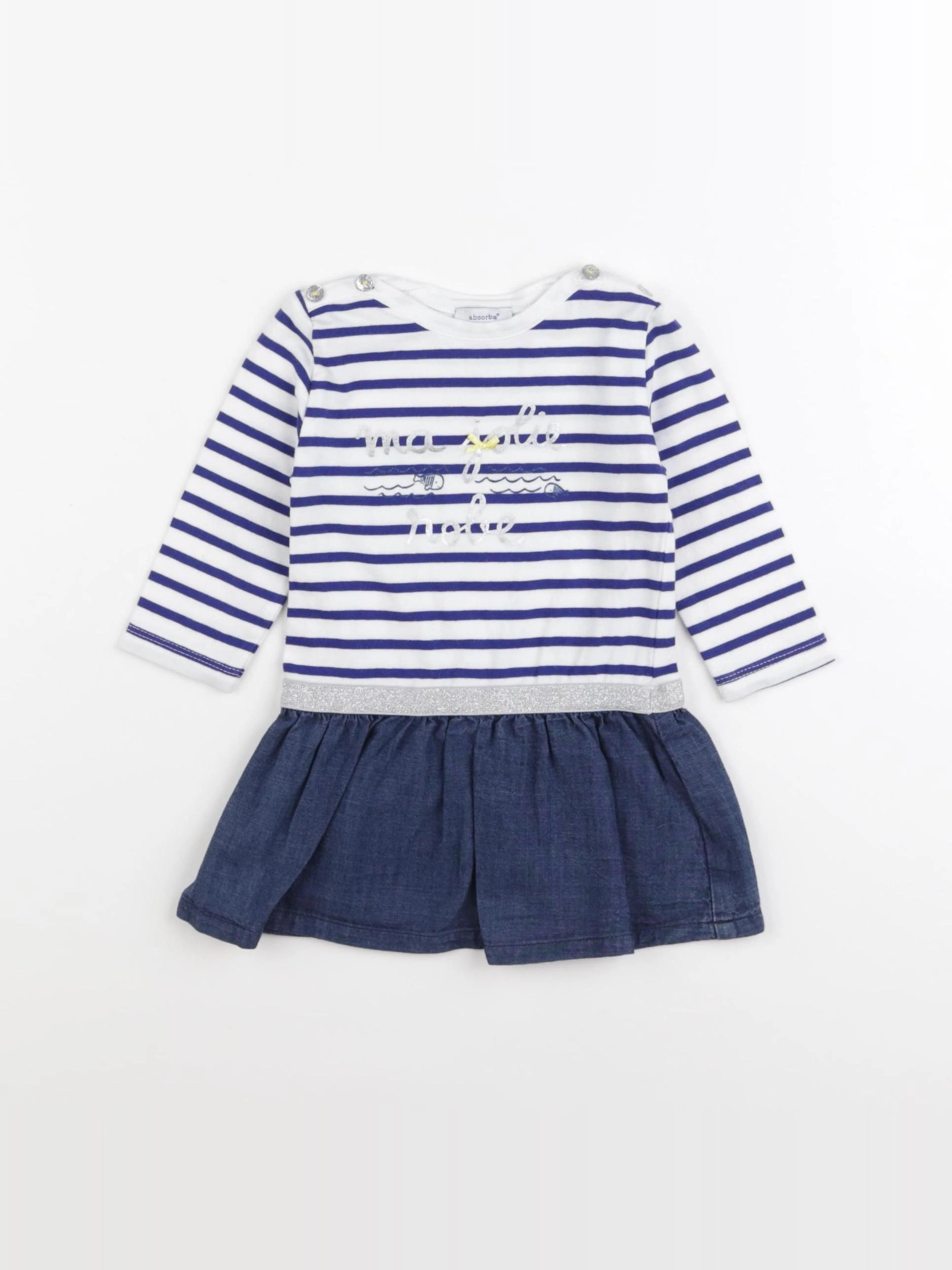 Absorba - robe blanc, bleu - 6 mois