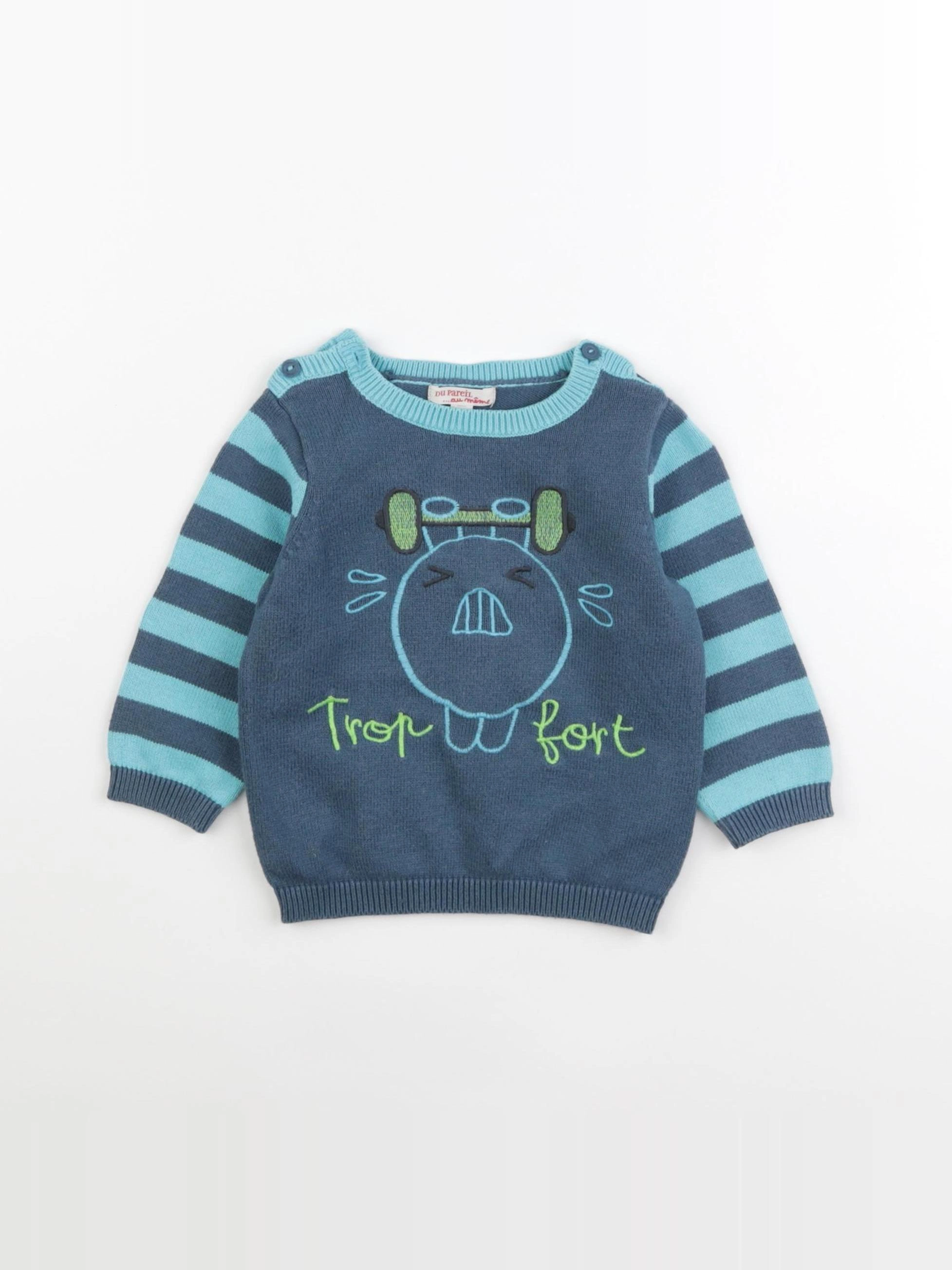 DPAM - pull bleu, vert - 12 mois