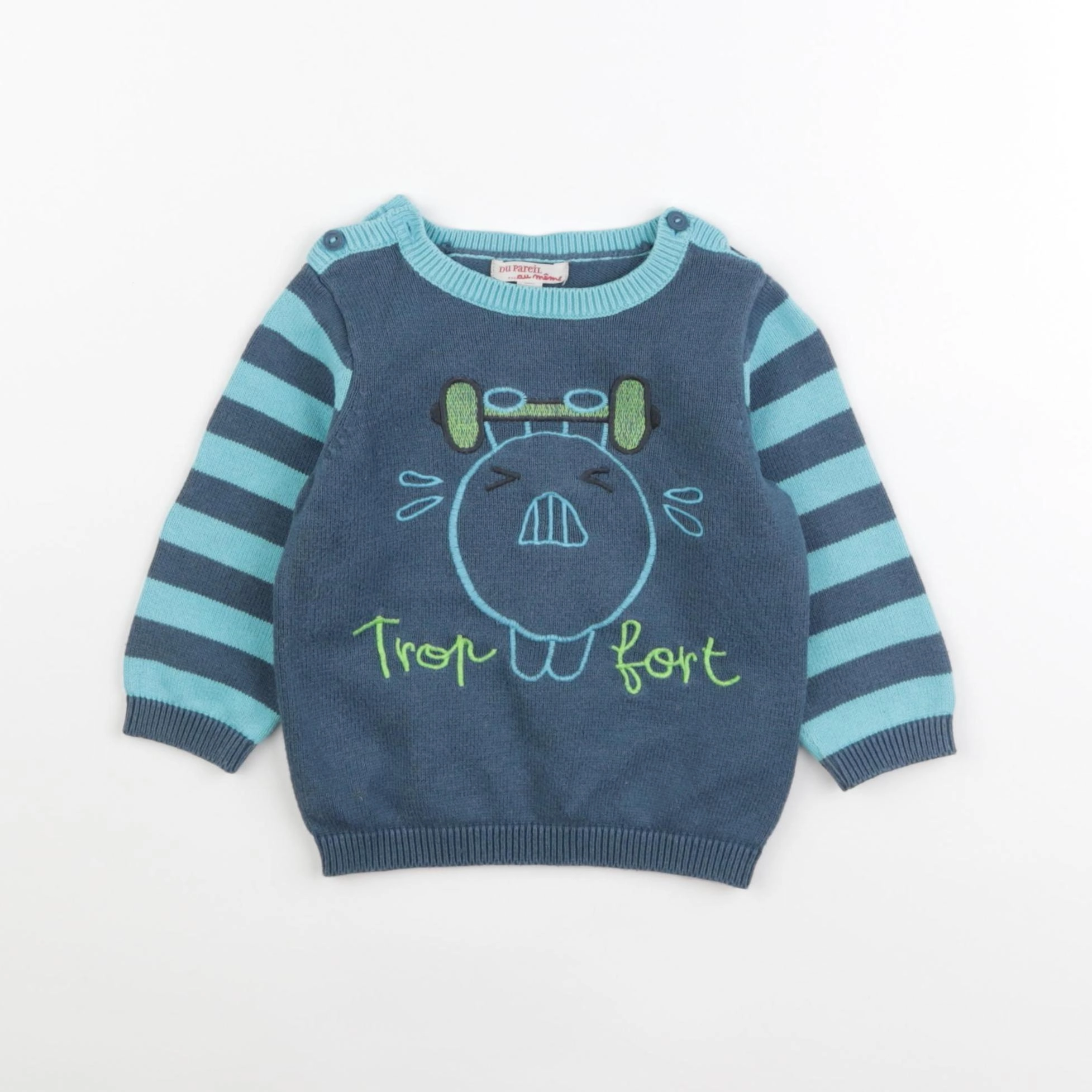DPAM - pull bleu, vert - 12 mois