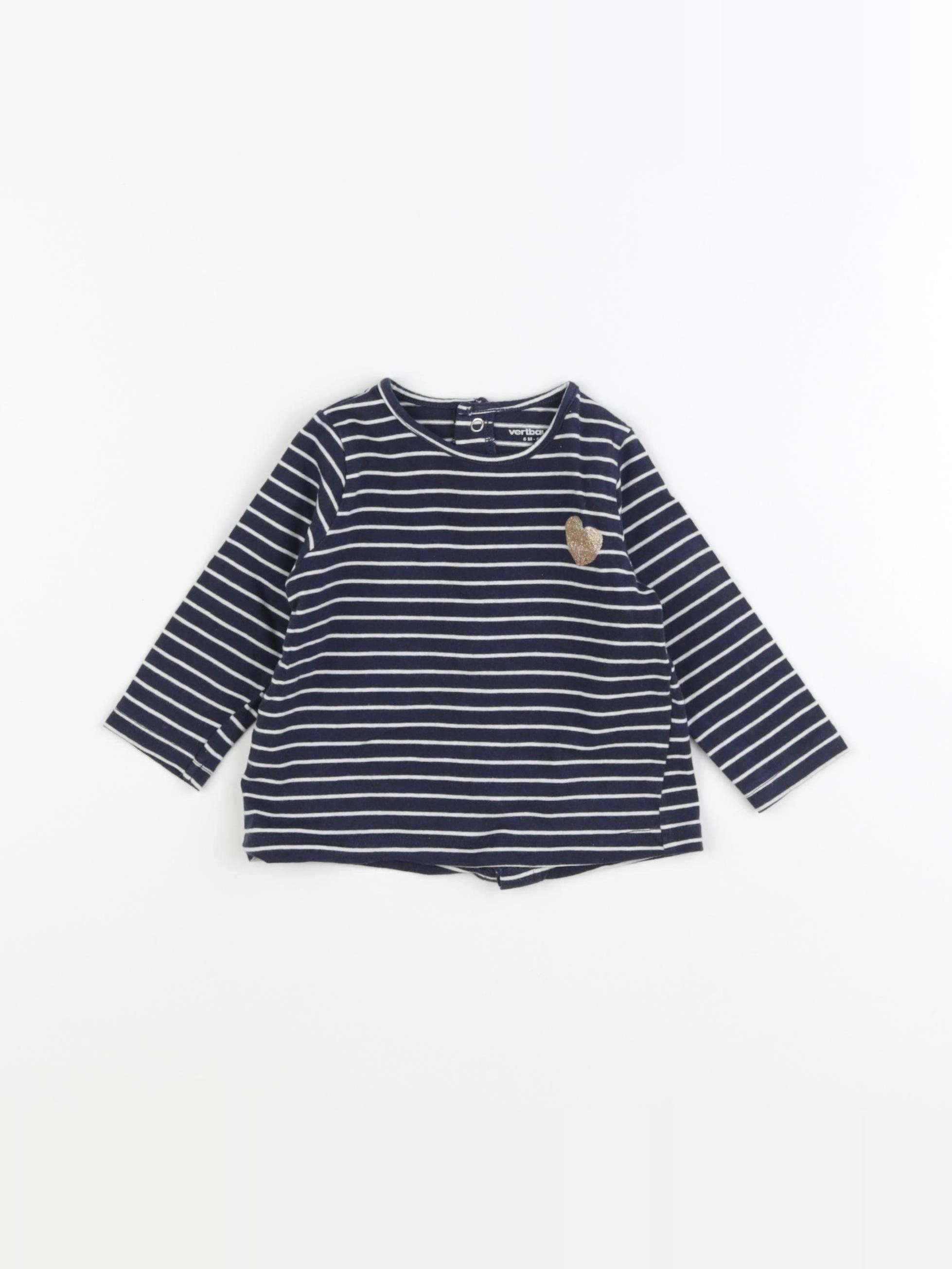 Vertbaudet - tee-shirt bleu, blanc - 6 mois