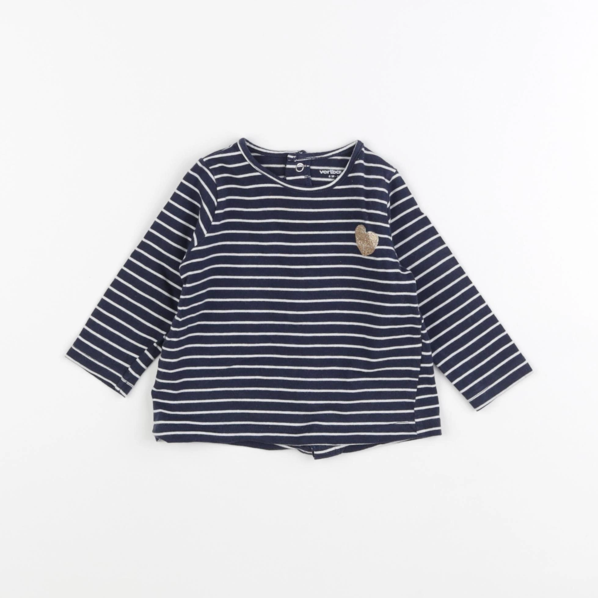 Vertbaudet - tee-shirt bleu, blanc - 6 mois