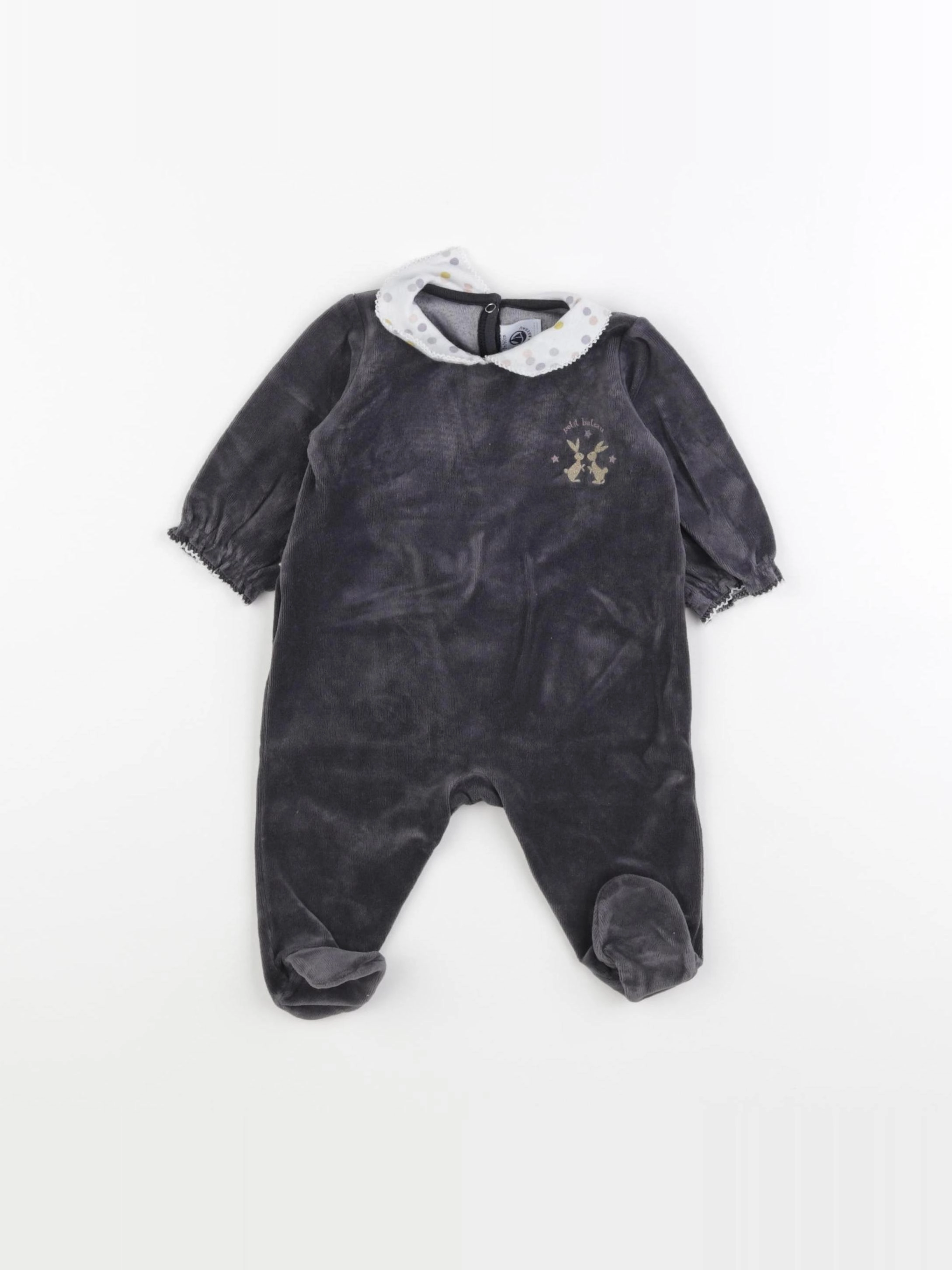 Petit Bateau - pyjama velours gris - 3 mois