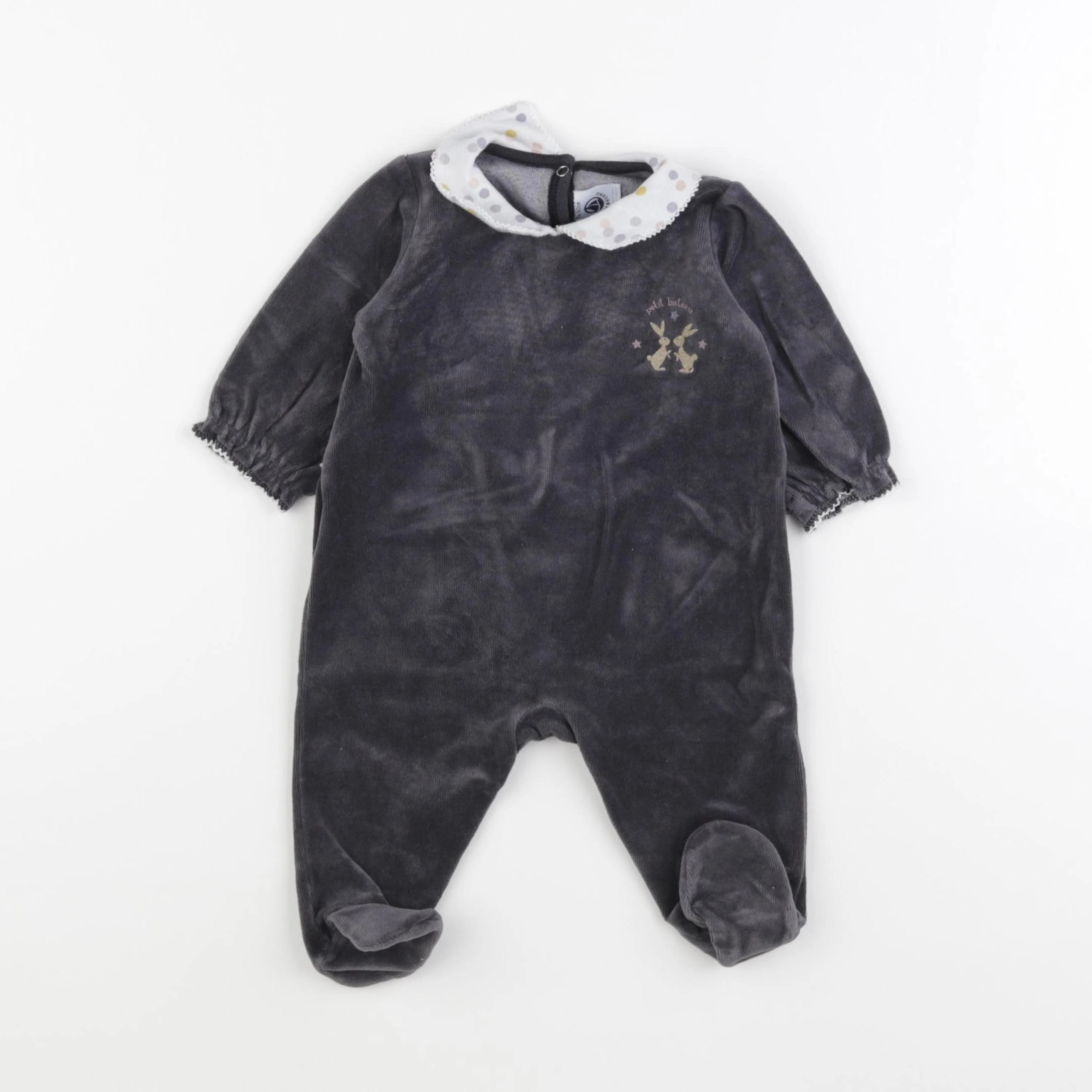 Petit Bateau - pyjama velours gris - 3 mois