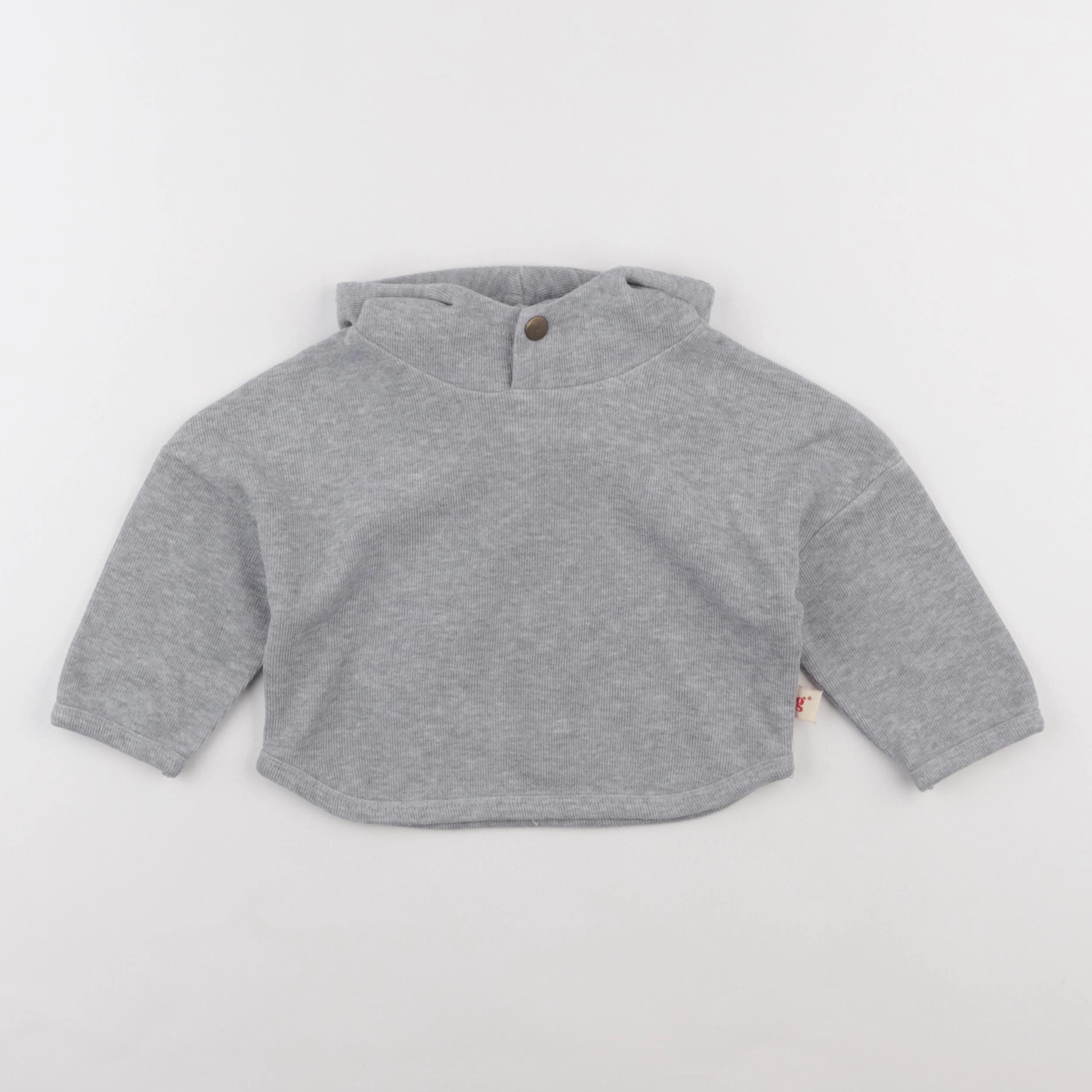 Gamin gamine - sweat gris - 6/12 mois