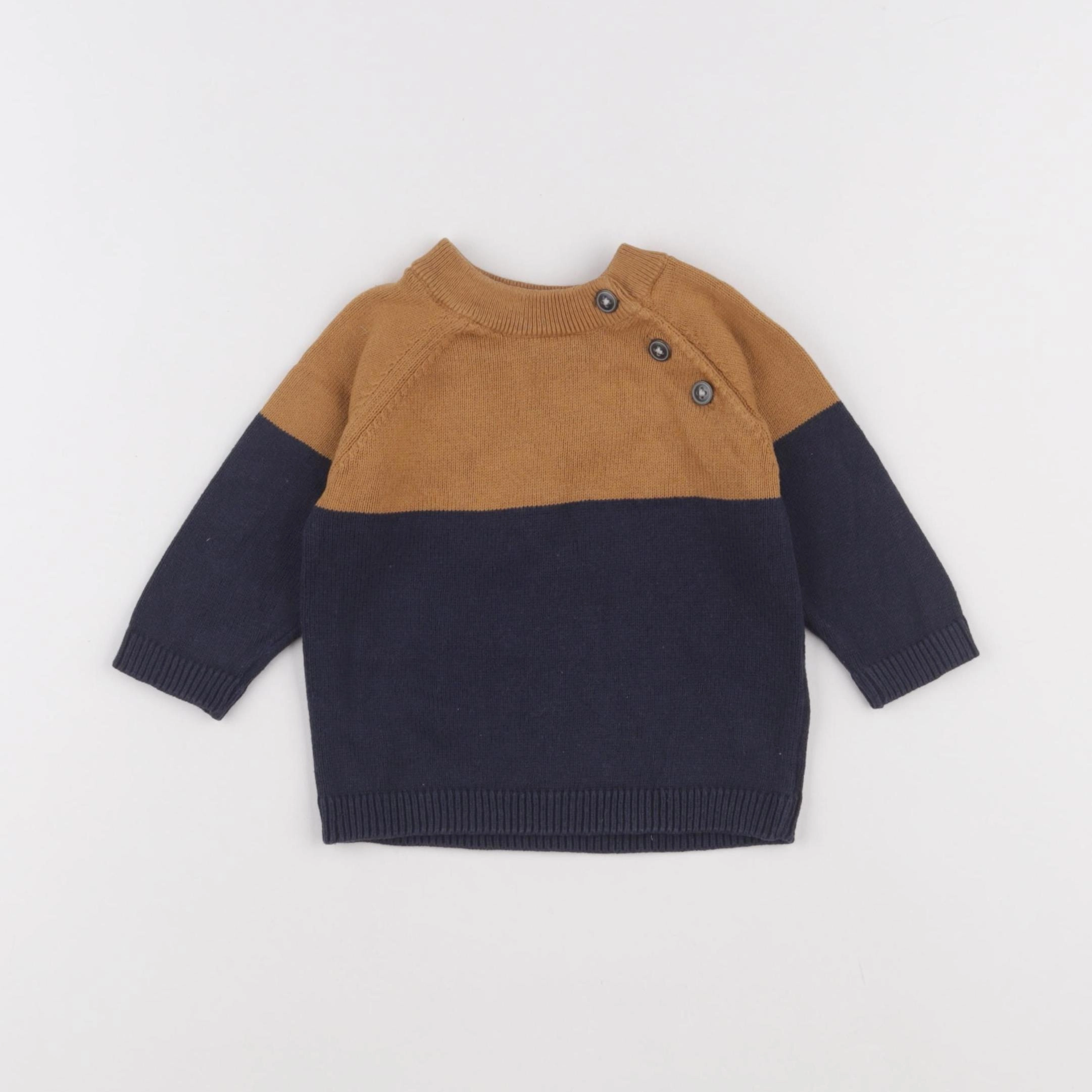 Vertbaudet - pull bleu, marron - 9 mois