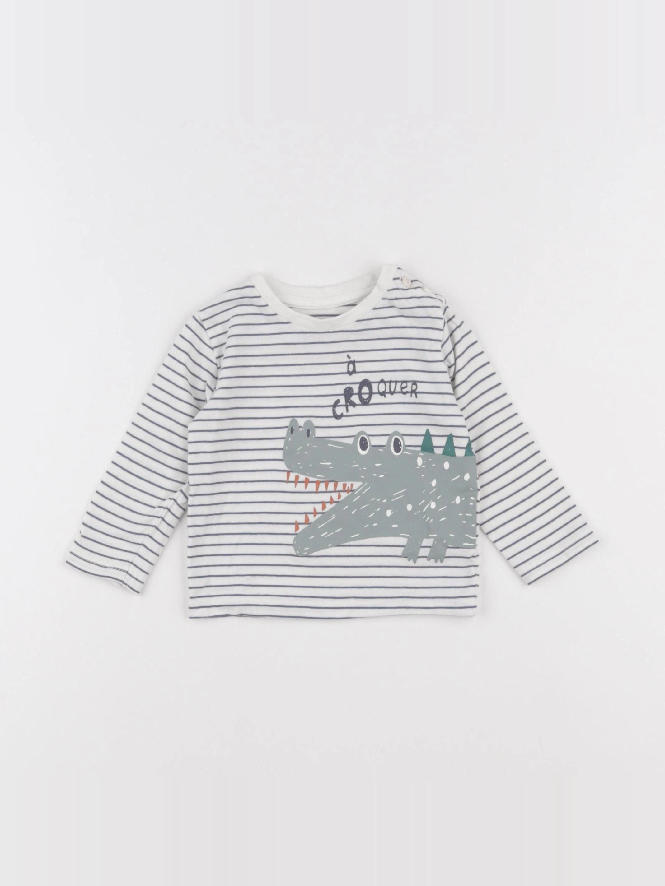 Vertbaudet - tee-shirt blanc, bleu - 6 mois
