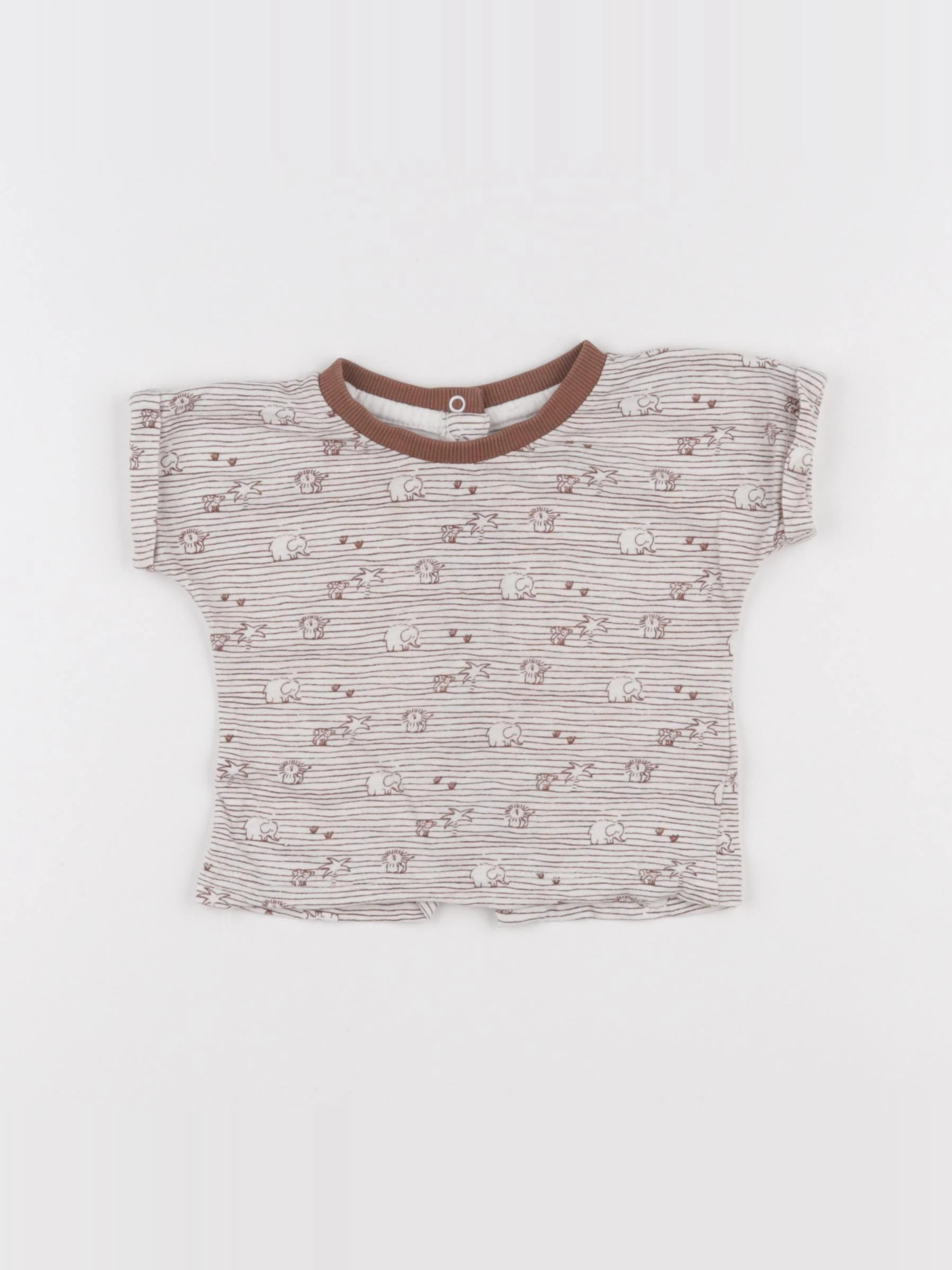 Vertbaudet - tee-shirt blanc, marron - 9 mois