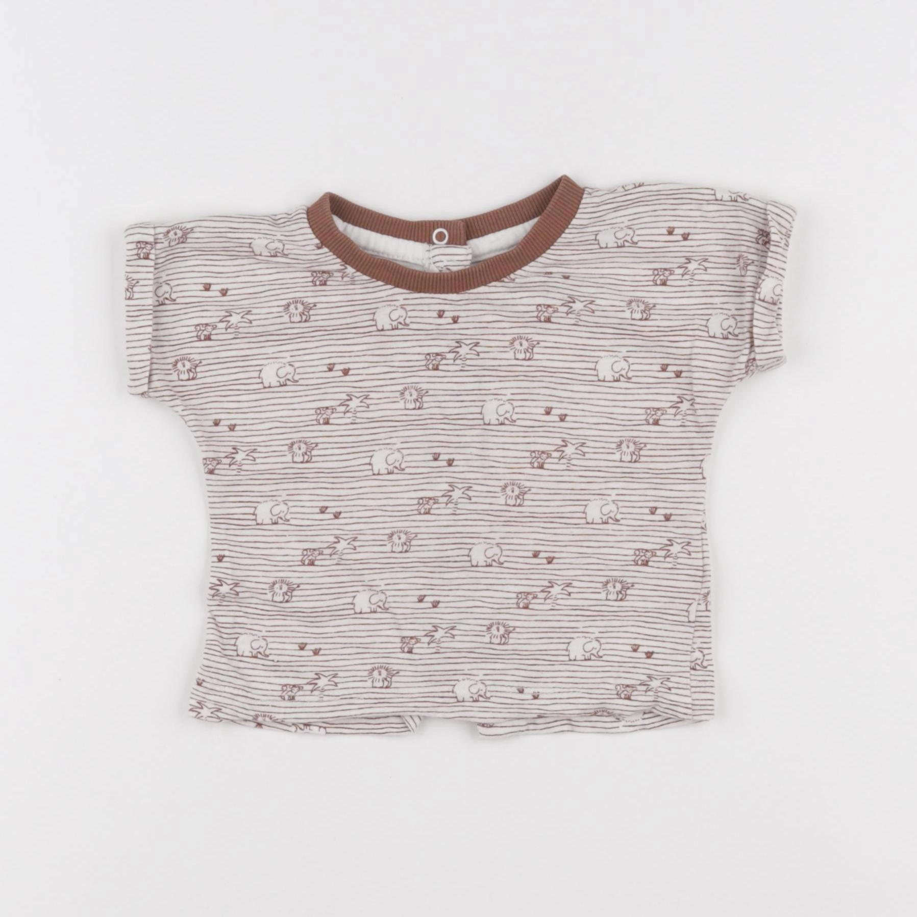 Vertbaudet - tee-shirt blanc, marron - 9 mois