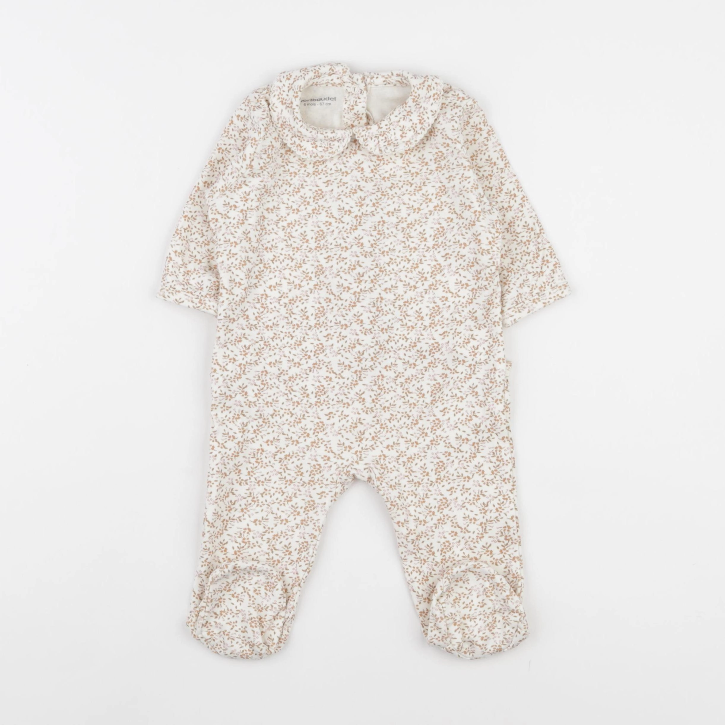 Vertbaudet - pyjama coton beige, blanc - 6 mois