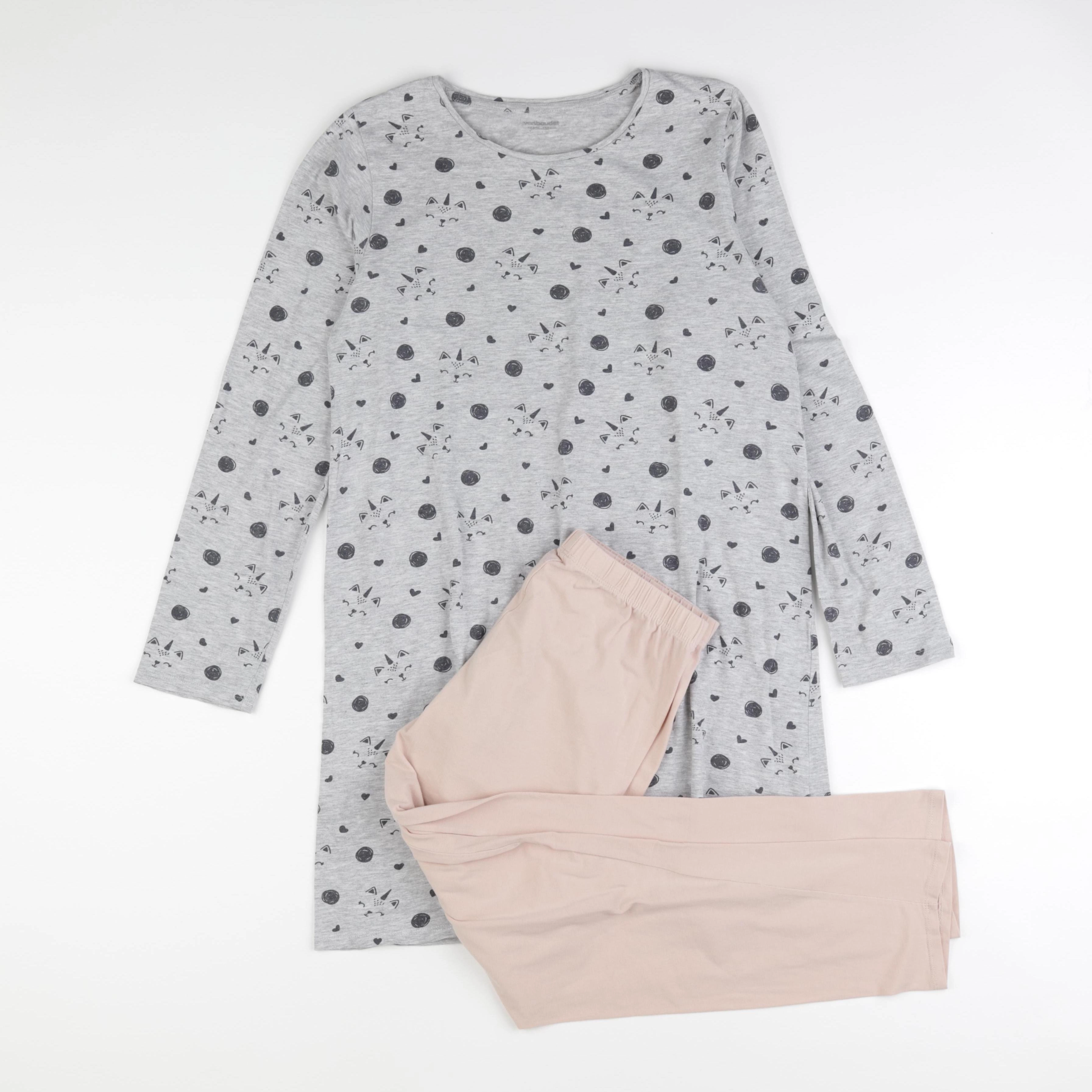 Vertbaudet - pyjama coton gris, rose - 14 ans