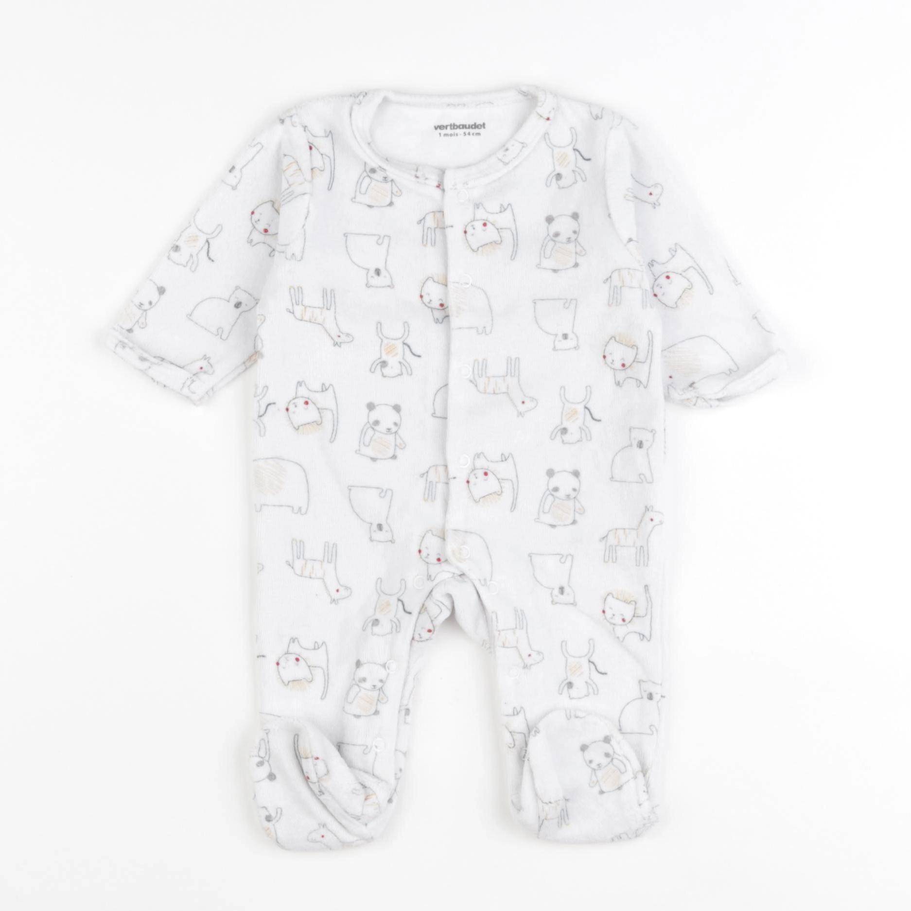 Vertbaudet - pyjama velours blanc - 1 mois