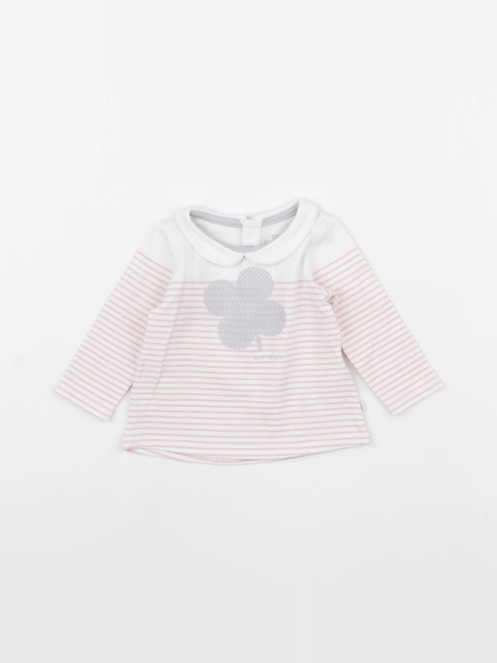 Obaïbi - tee-shirt blanc, rose - 3 mois