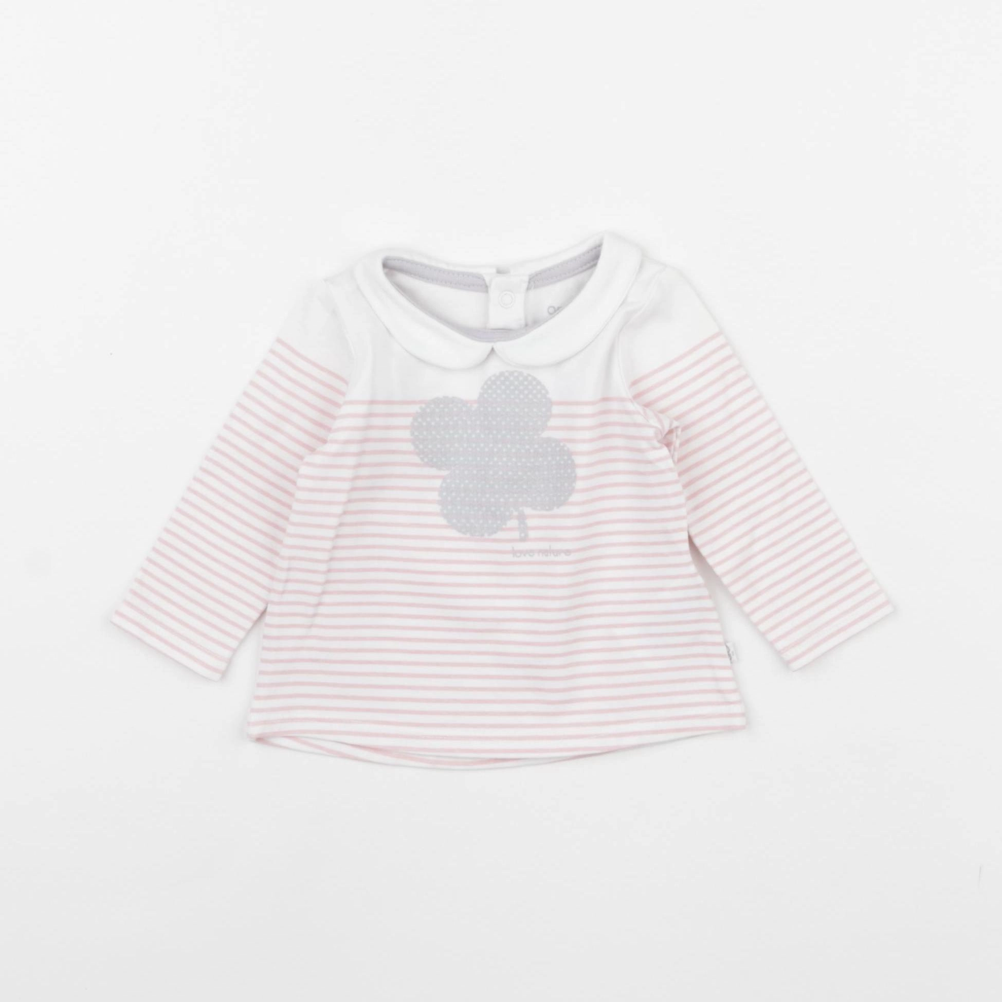 Obaïbi - tee-shirt blanc, rose - 3 mois