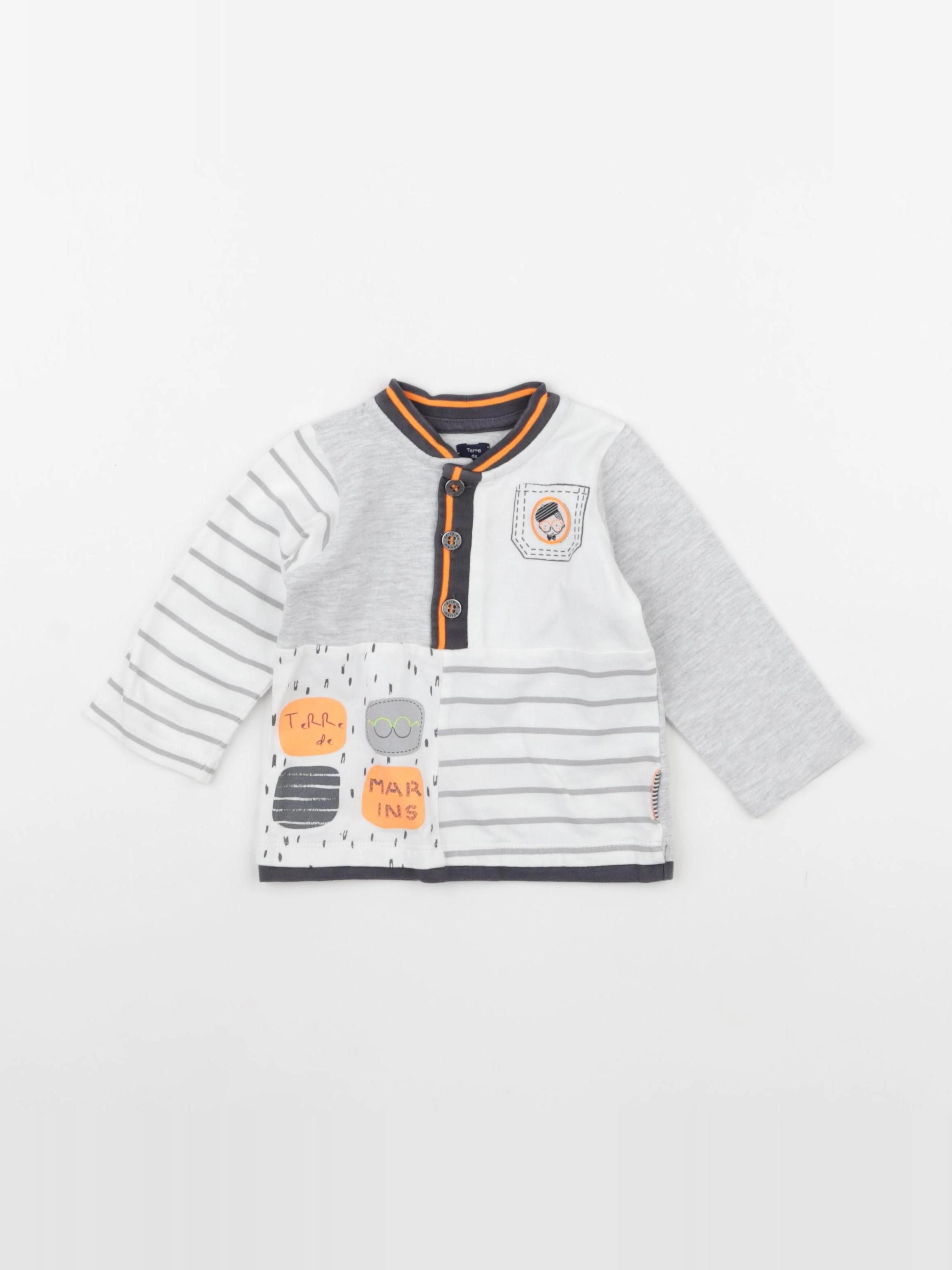 Terre de marins - tee-shirt blanc, gris - 6 mois