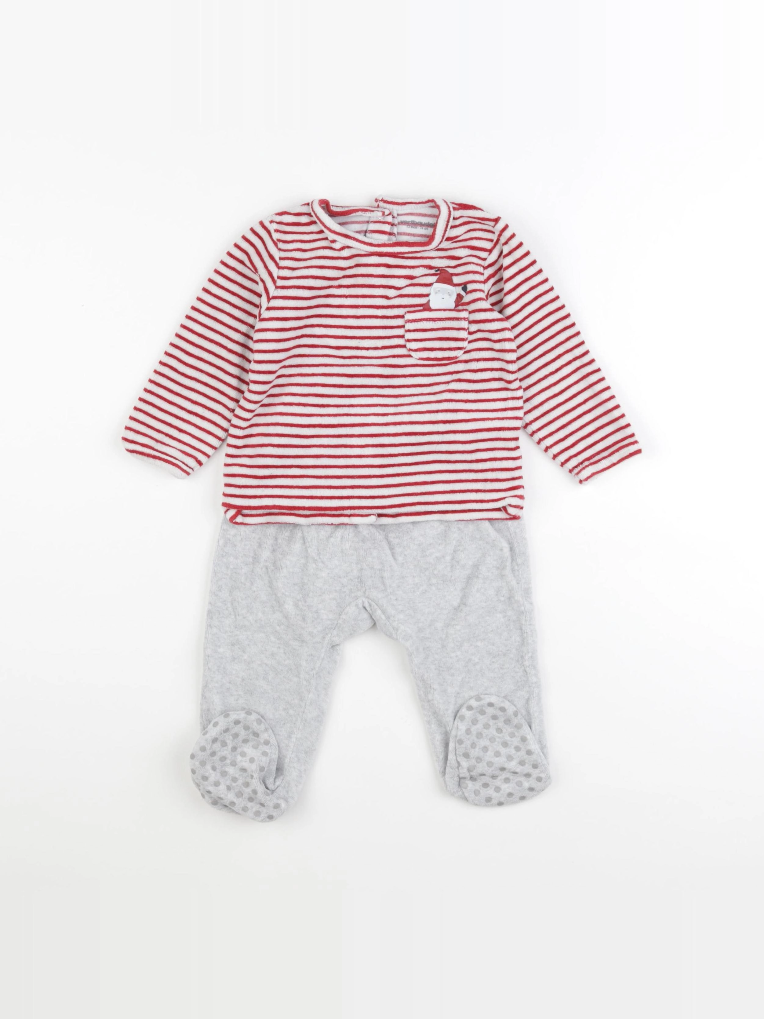 Vertbaudet - pyjama velours gris, rouge - 12 mois