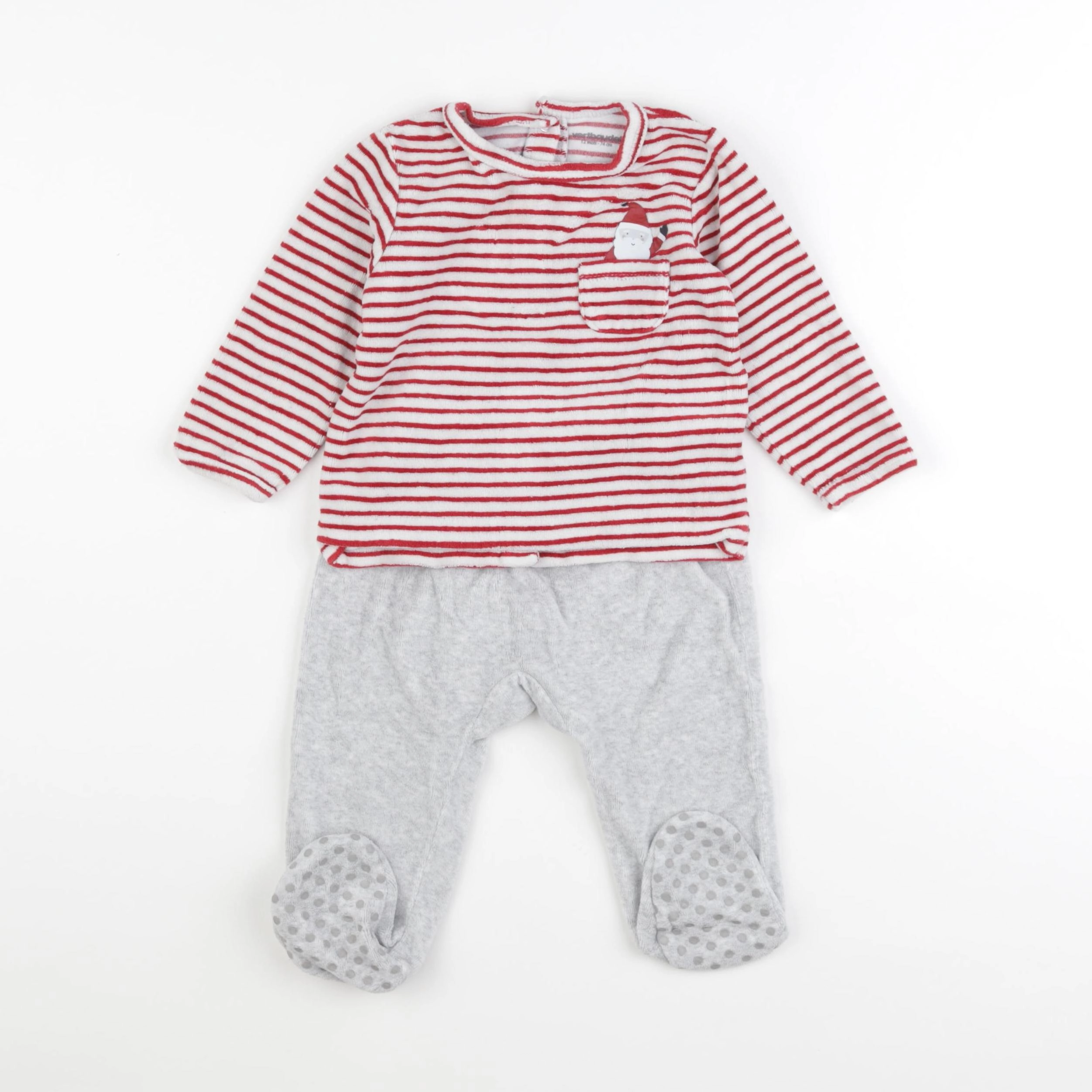 Vertbaudet - pyjama velours gris, rouge - 12 mois