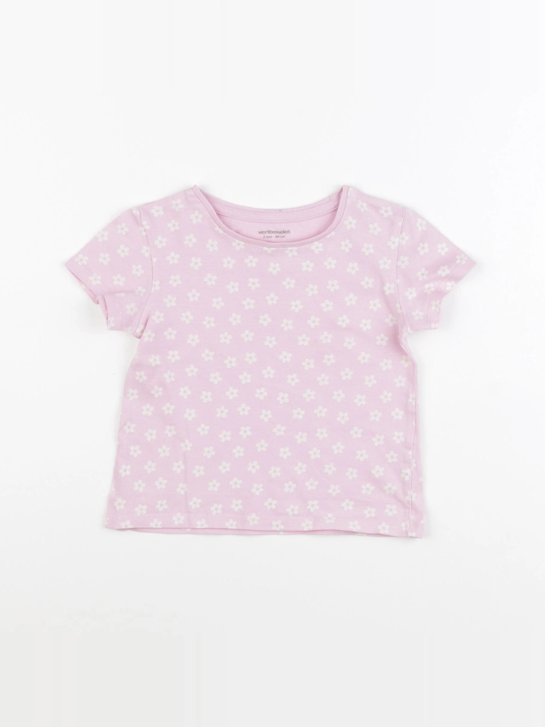 Vertbaudet - tee-shirt rose, blanc - 2 ans