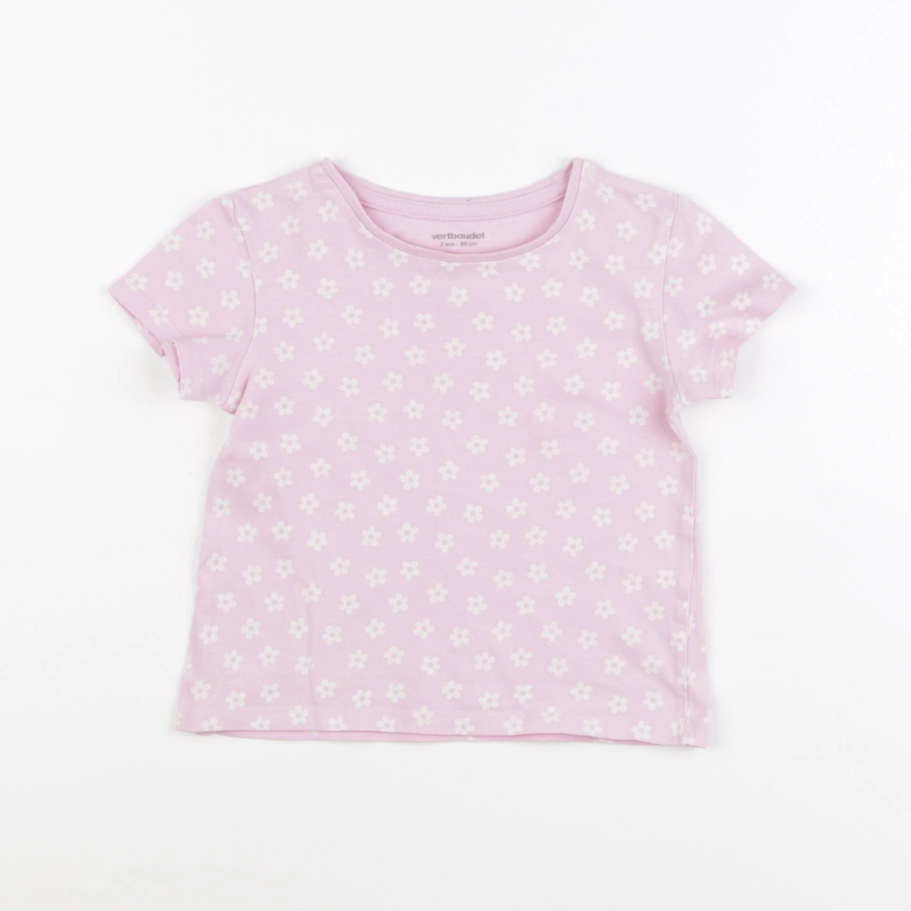 Vertbaudet - tee-shirt rose, blanc - 2 ans
