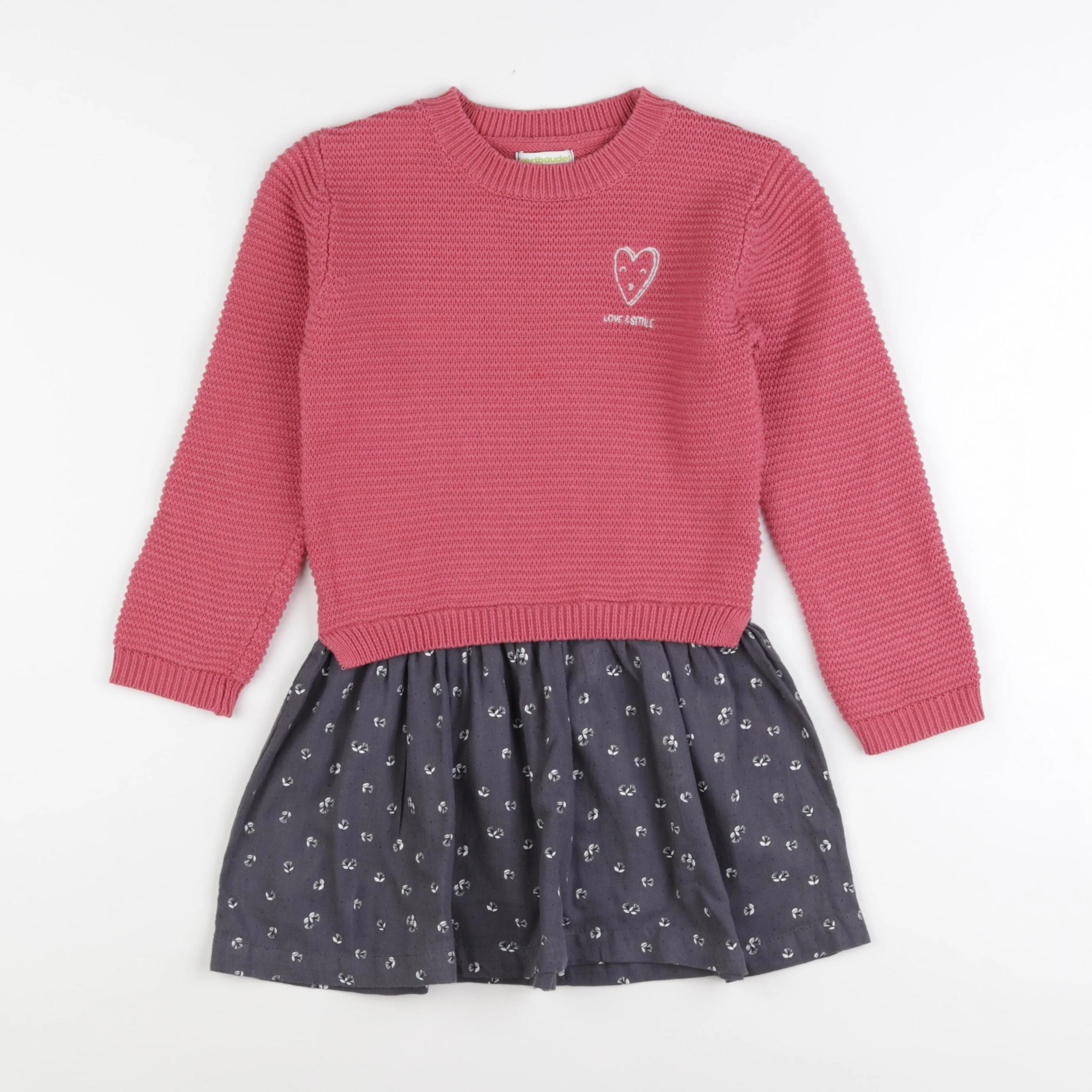 Vertbaudet - robe rose, gris - 6 ans