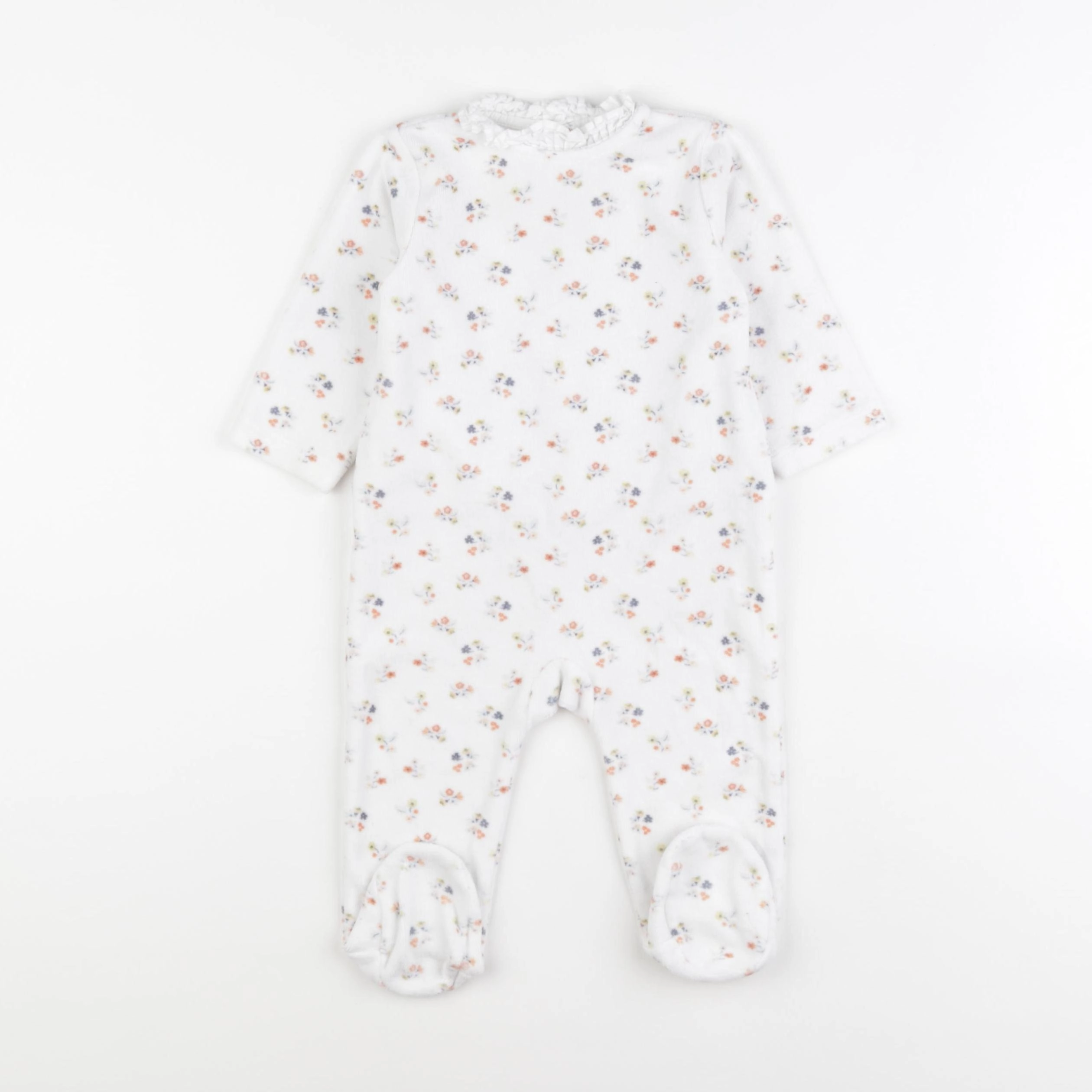 Boutchou - pyjama velours blanc, orange - 9 mois