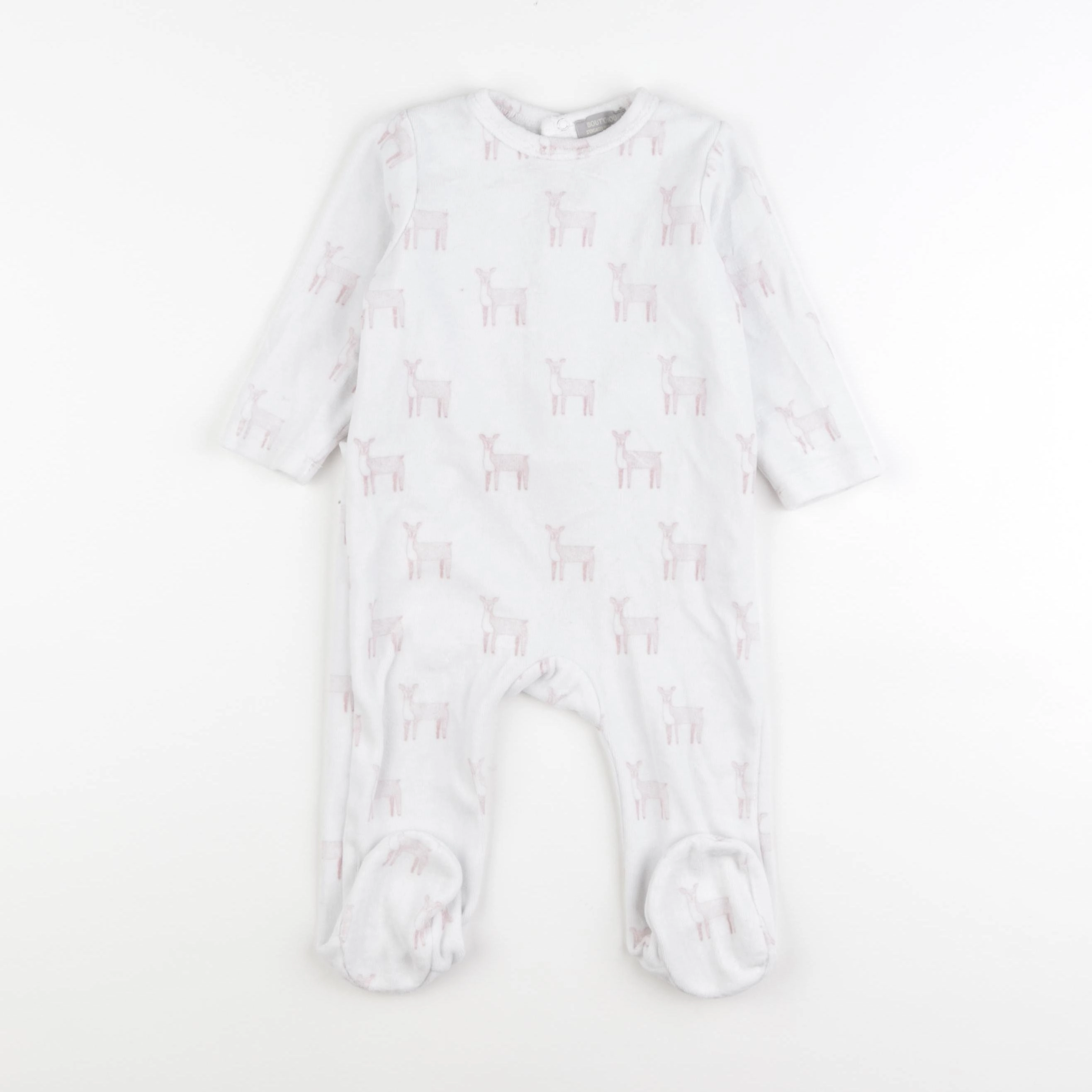 Boutchou - pyjama velours blanc, rose - 12 mois