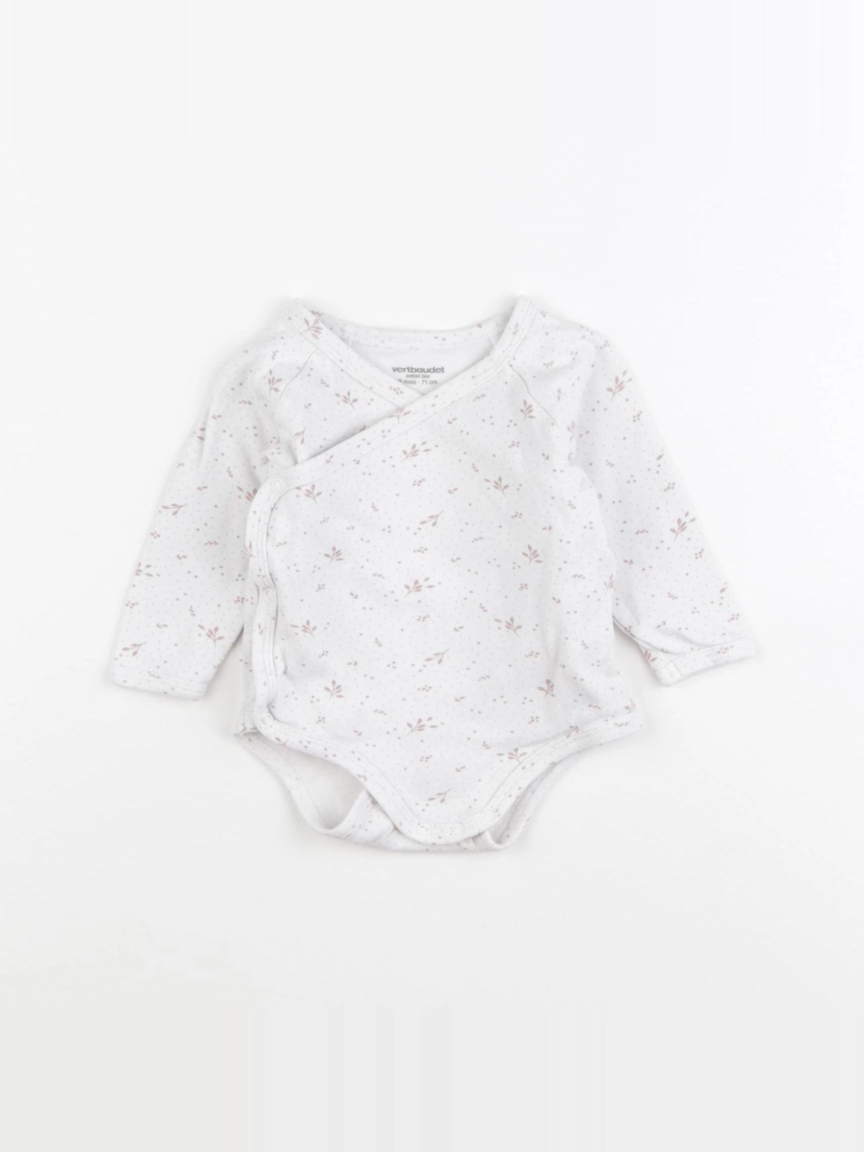 Vertbaudet - body blanc, rose - 9 mois