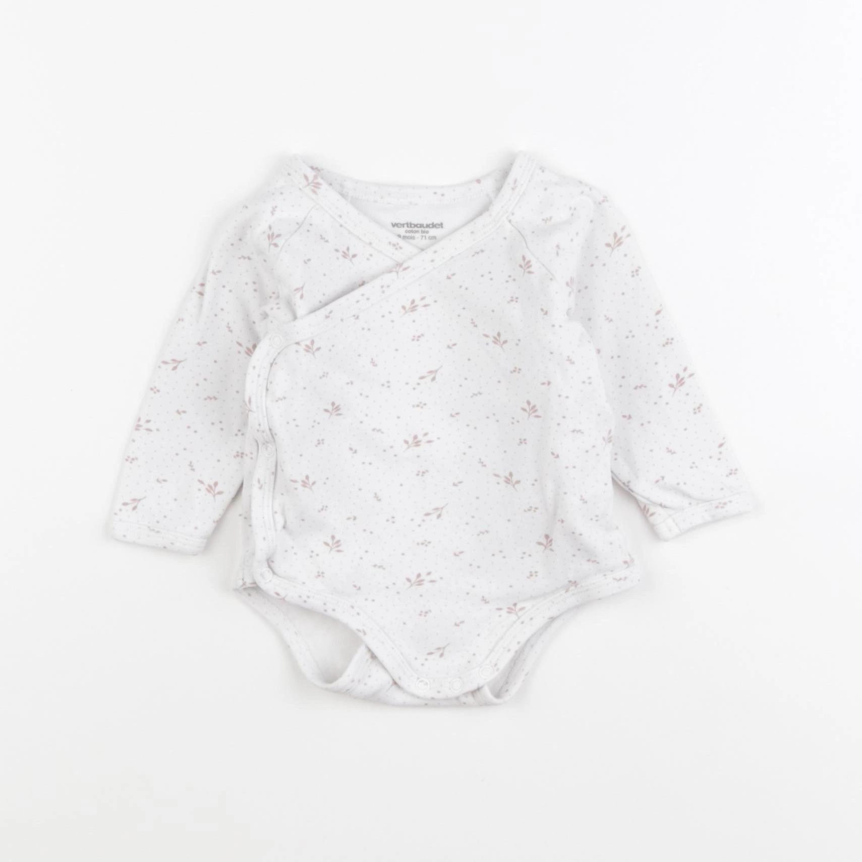 Vertbaudet - body blanc, rose - 9 mois