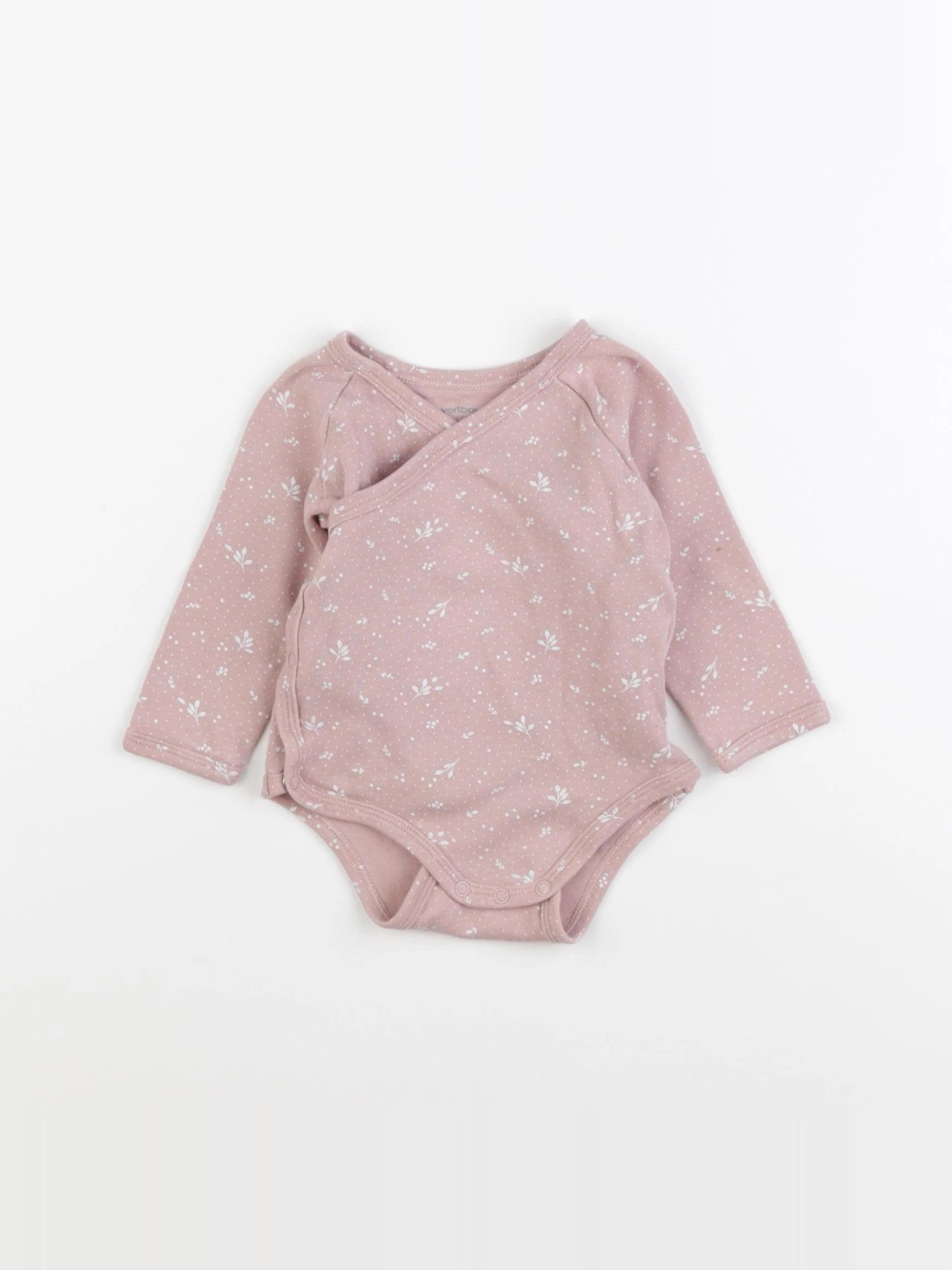 Vertbaudet - body rose, blanc - 9 mois