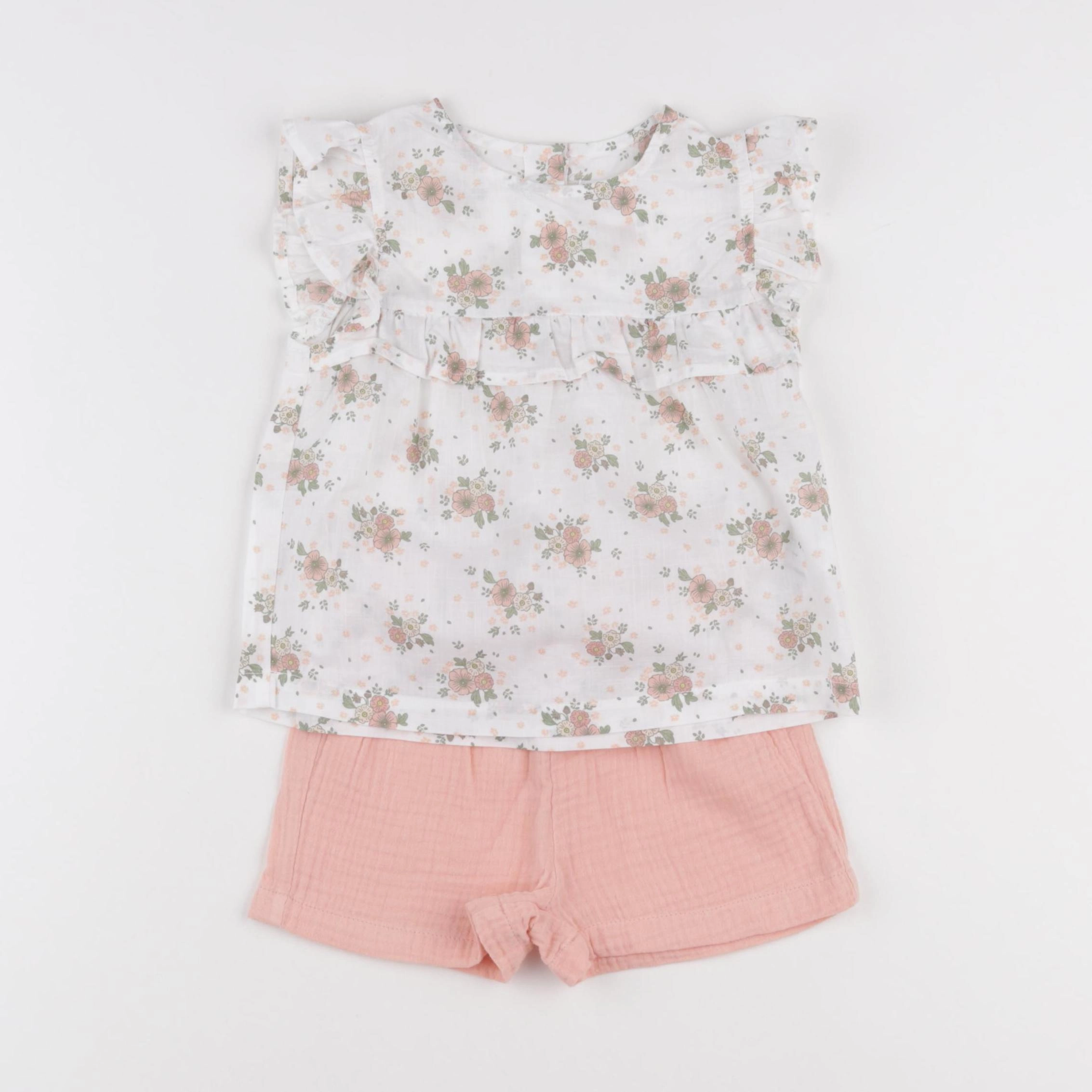 Vertbaudet - ensemble blanc, rose - 3 ans