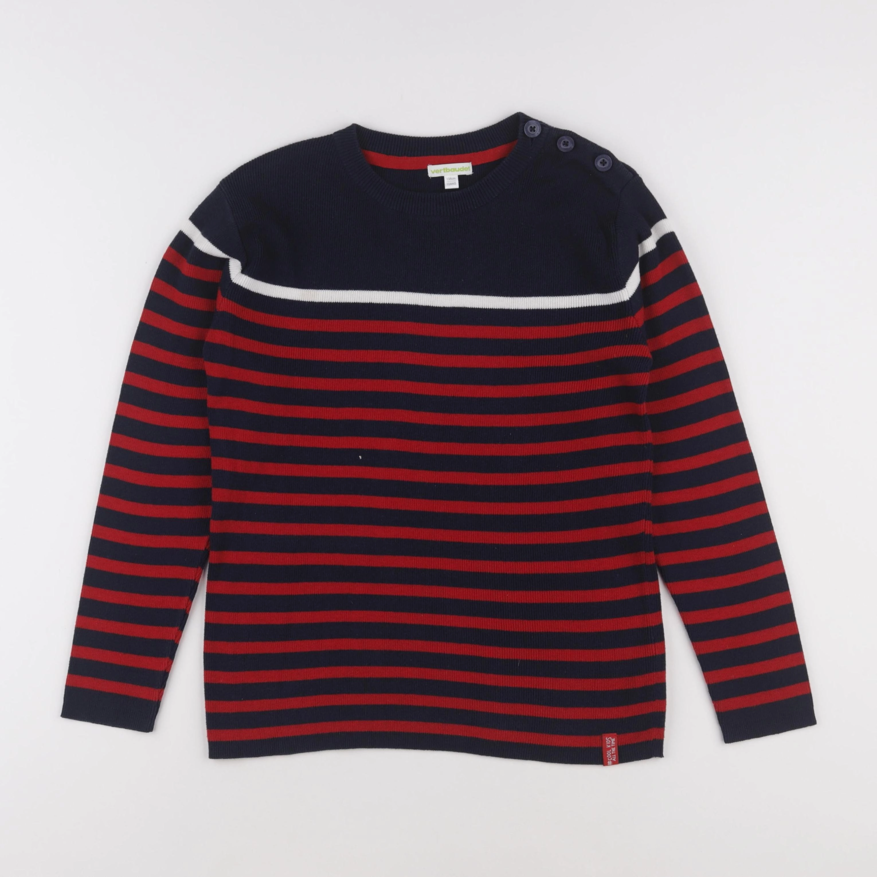 Vertbaudet - pull noir, rouge - 10 ans