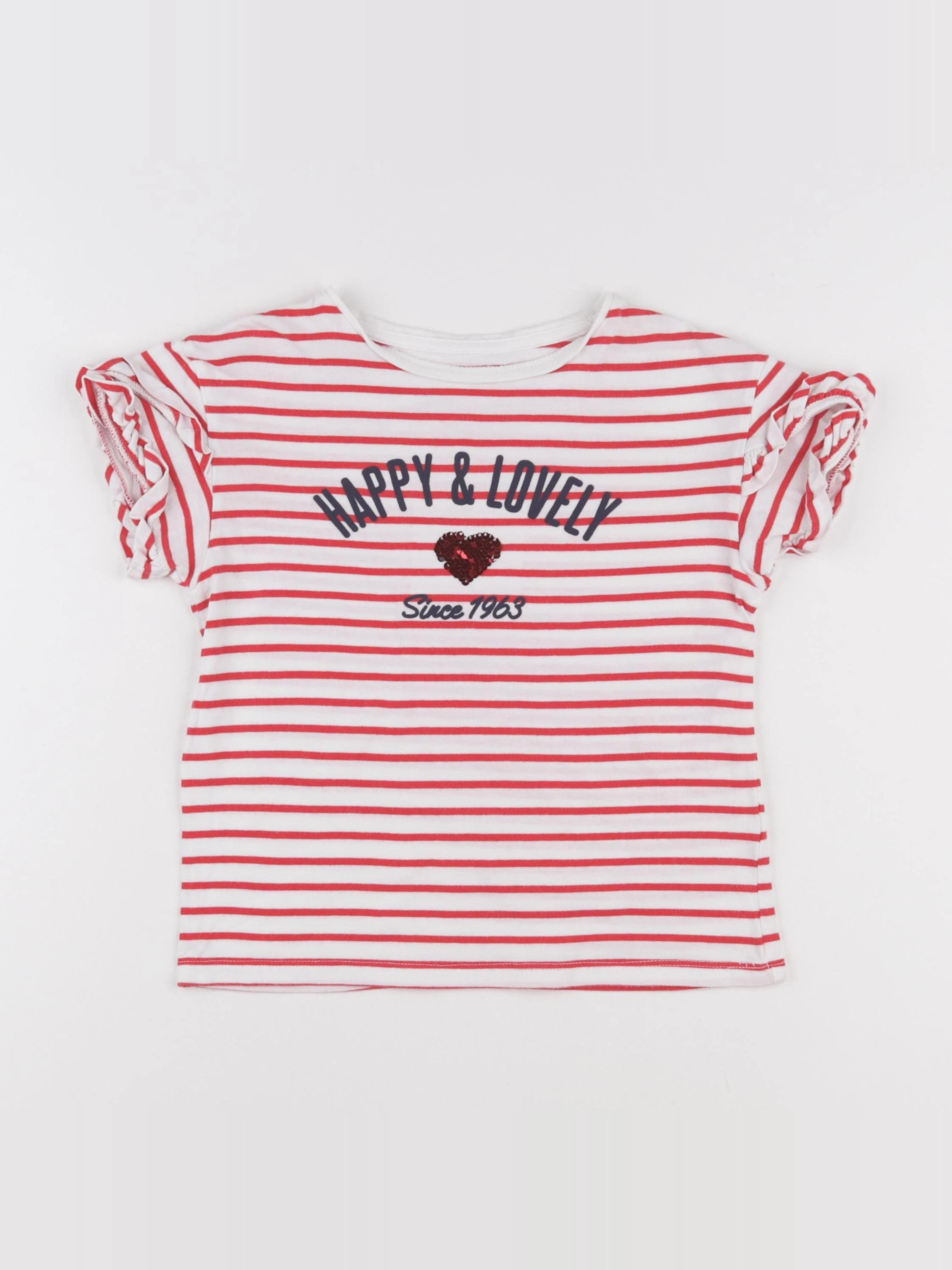 Vertbaudet - tee-shirt blanc, rouge - 8 ans
