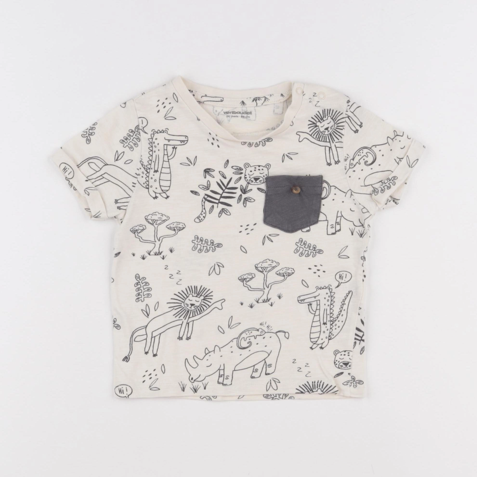 Vertbaudet - tee-shirt blanc, gris - 24 mois